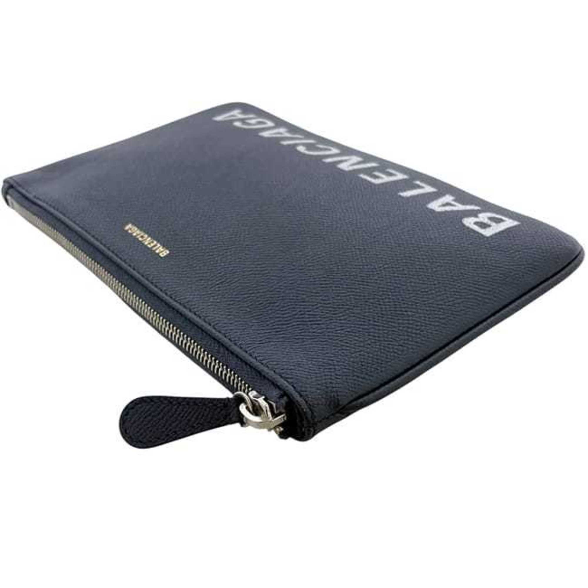 Balenciaga Navy Leather Clutch Bag Pouch (Pre-Owned)