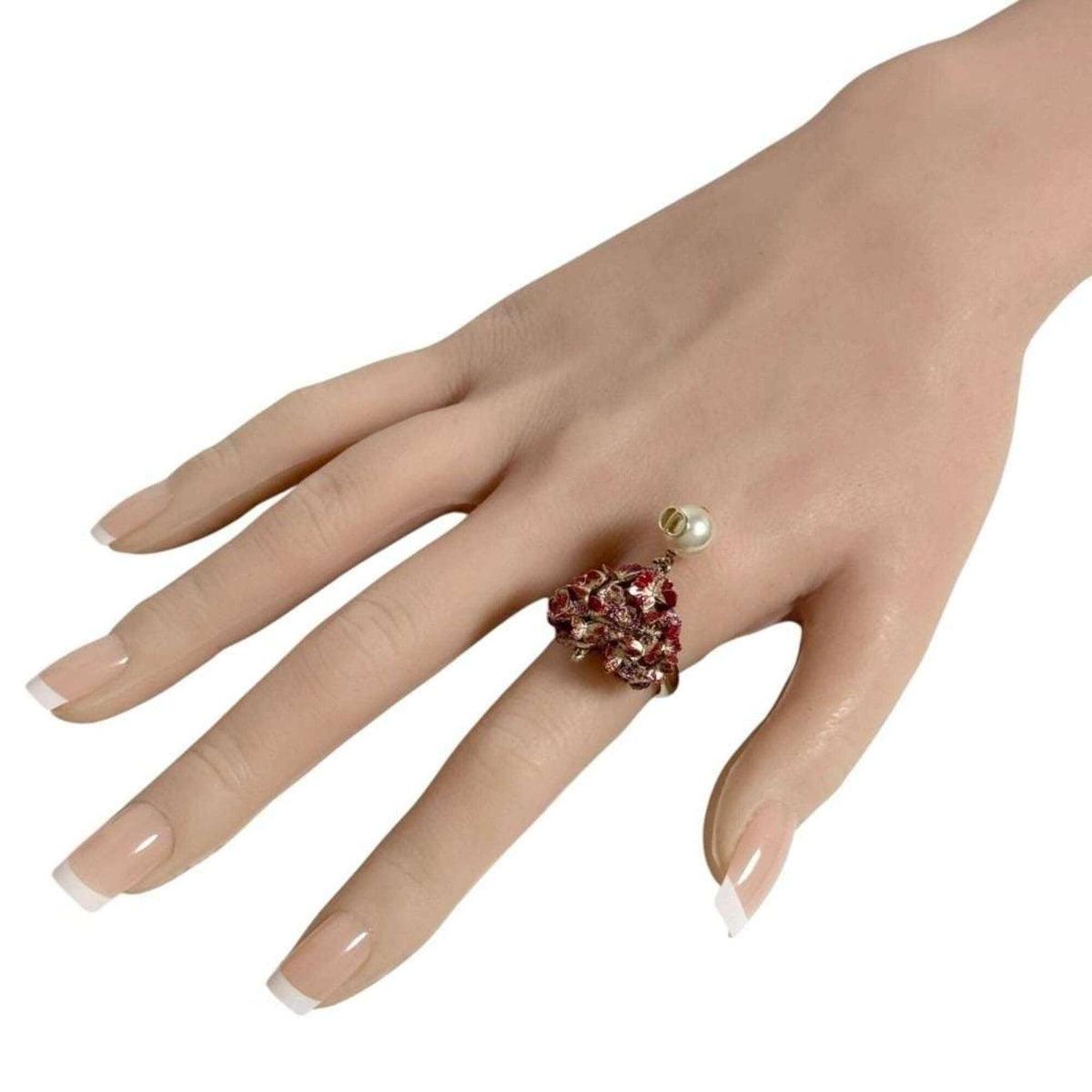 Christian Dior Artificial Pearl Metal Band Ring (Pre-Owned)