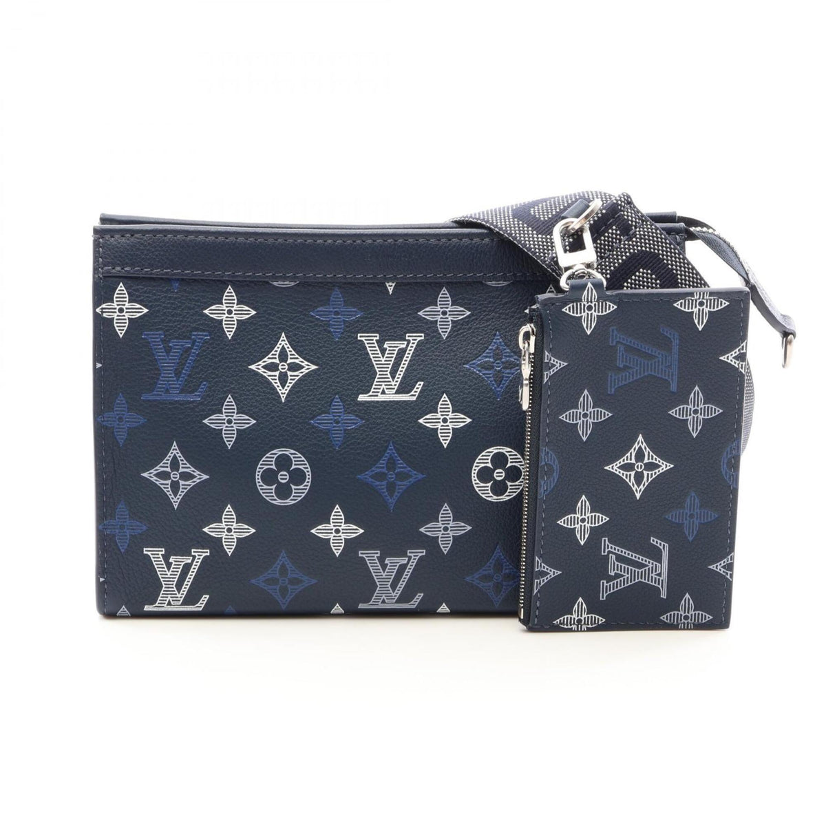 Louis Vuitton Navy Leather Handbag Pouch Shoulder Bag (Pre-Owned)