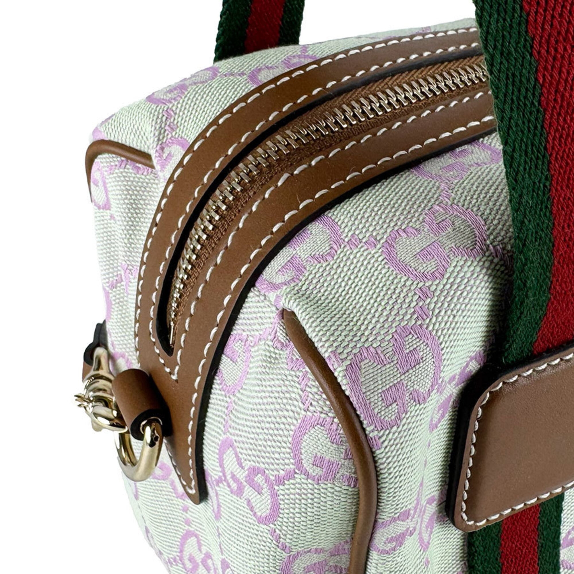 Gucci Brown Green Pink Canvas Leather Handbag Shoulder Bag (Pre-Owned)