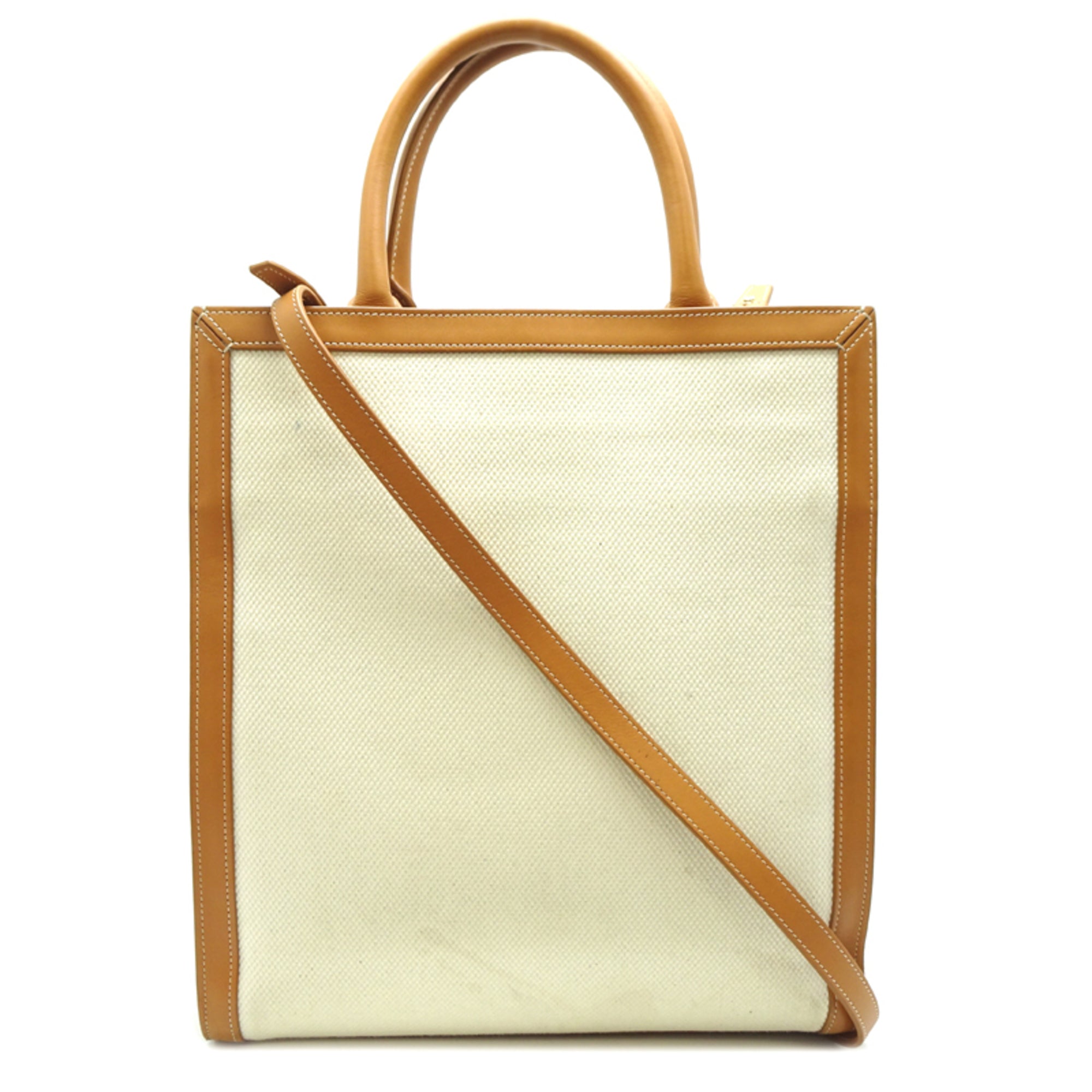 Celine Brown White Coated Canvas Leather Tote Bag (Pre-Owned)
