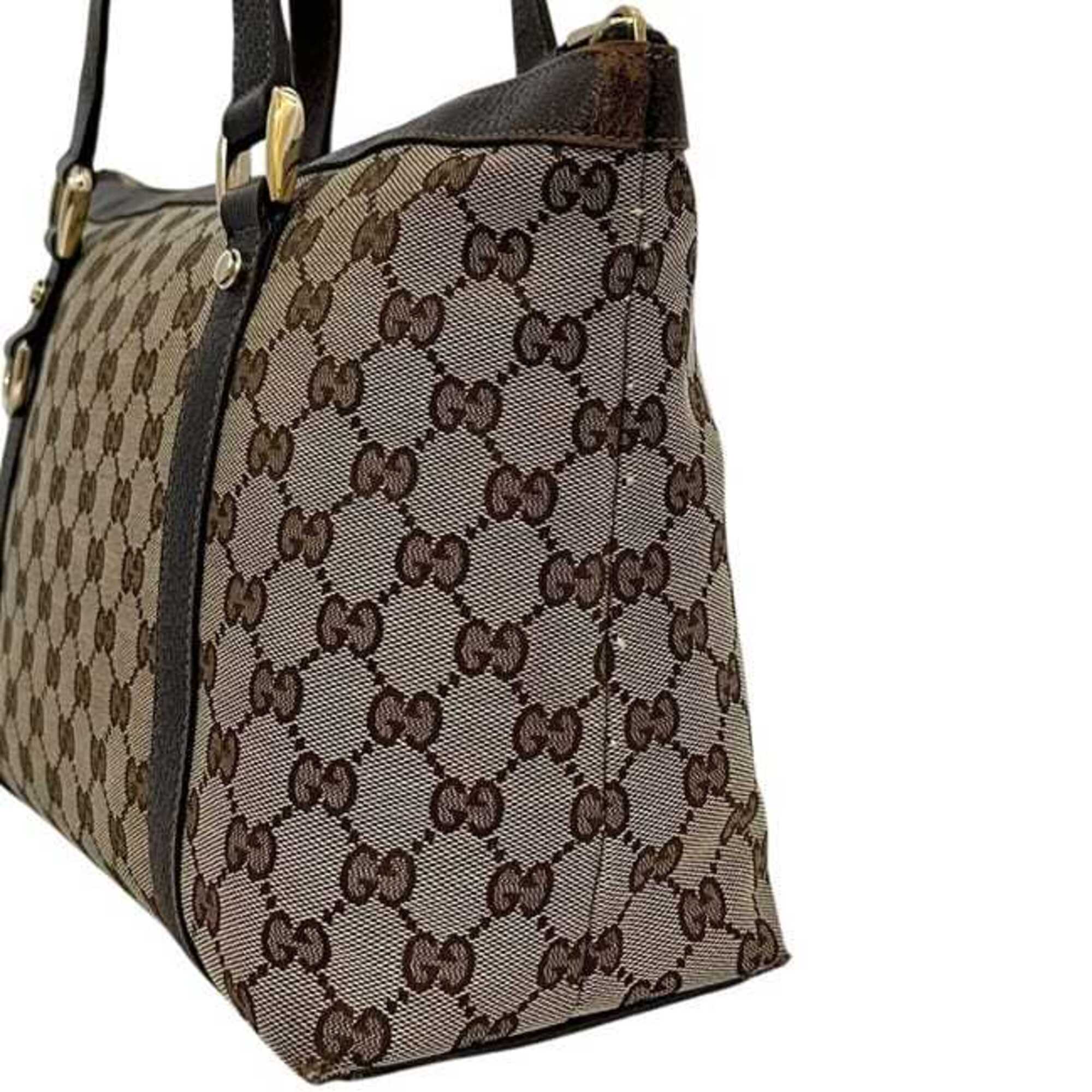 Gucci Beige Brown Gg Canvas Leather Tote Bag (Pre-Owned)