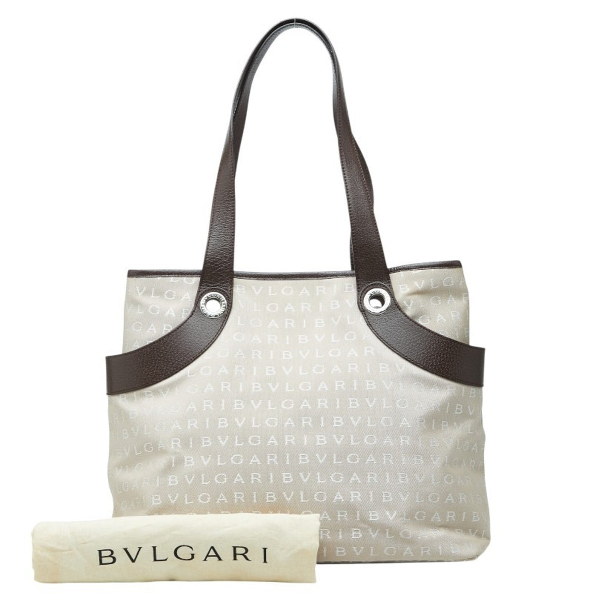 Bvlgari Beige Brown Canvas Leather Shoulder Bag Tote Bag (Pre-Owned)