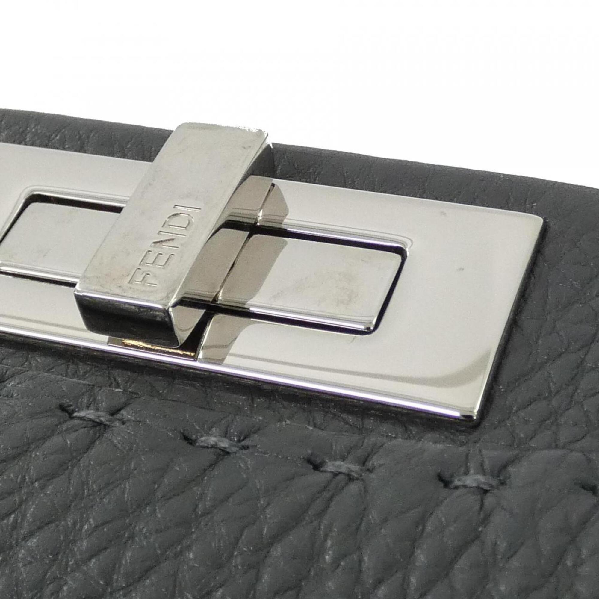 Fendi Dark Gray Gray Leather Handbag (Pre-Owned)