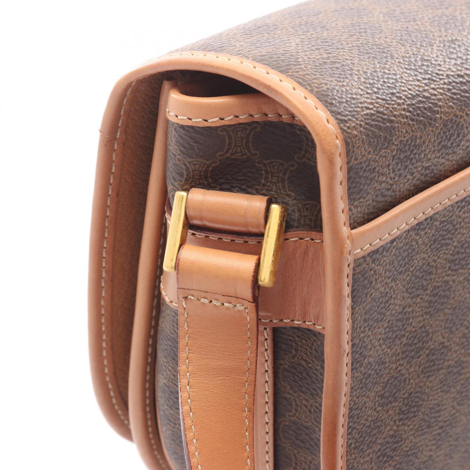 Celine Brown Coated Canvas Leather Handbag Shoulder Bag (Pre-Owned)