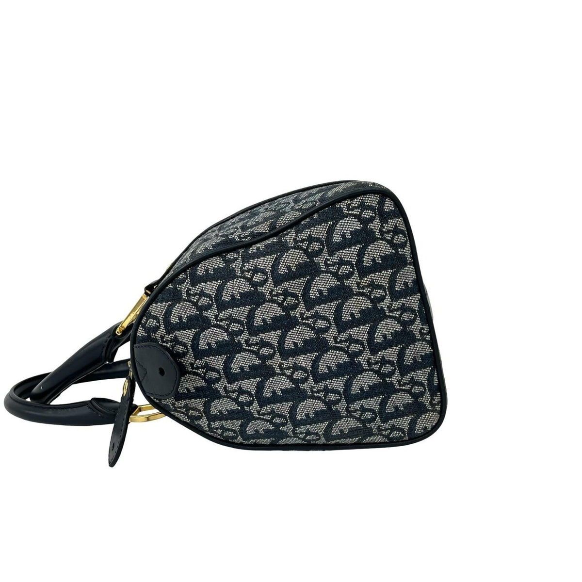 Christian Dior Navy Canvas Leather Boston Bag Handbag (Pre-Owned)