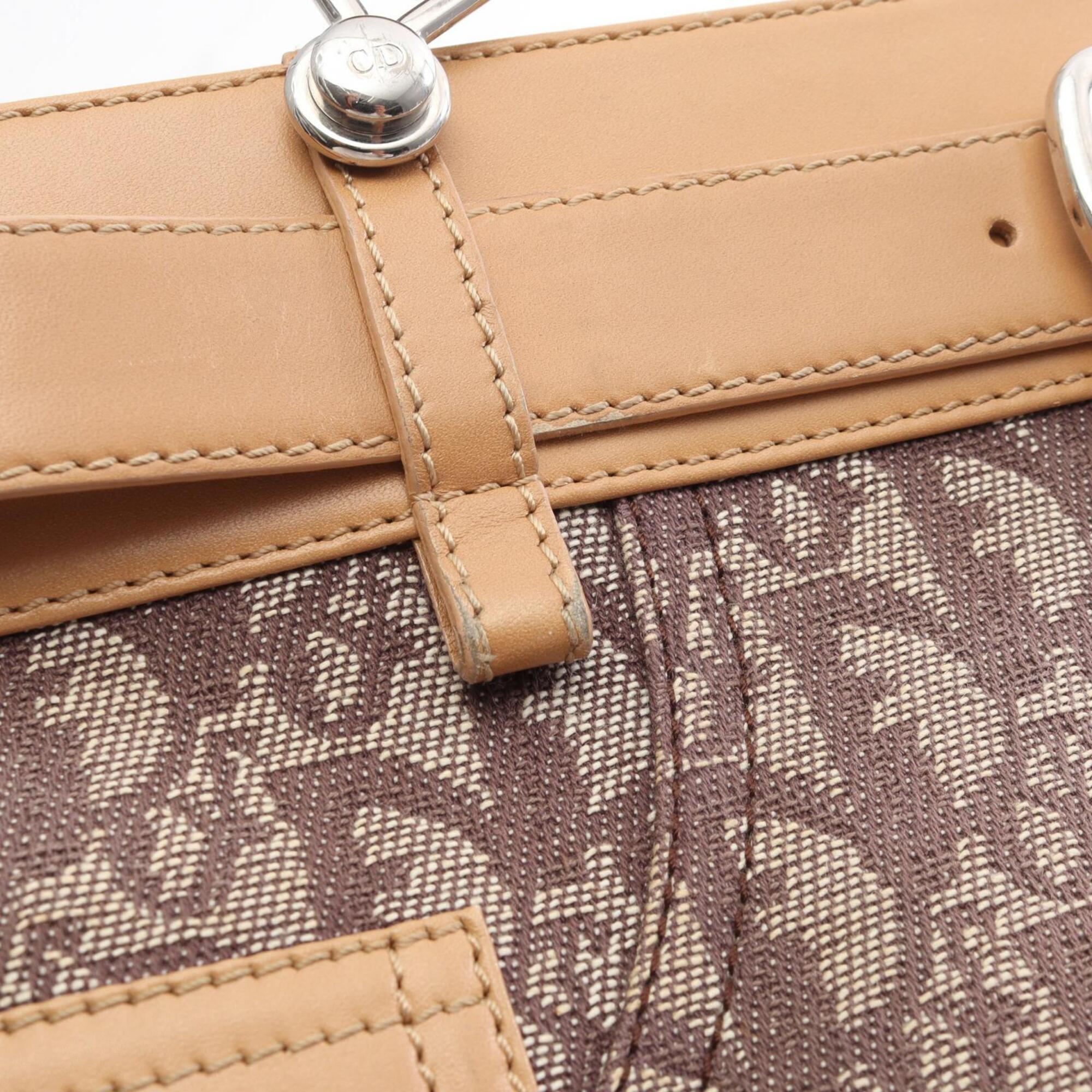 Christian Dior Trotter Beige Brown Canvas Leather Handbag (Pre-Owned)