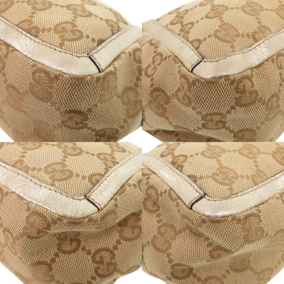 Gucci Beige Gold Gg Canvas Leather Shoulder Bag (Pre-Owned)
