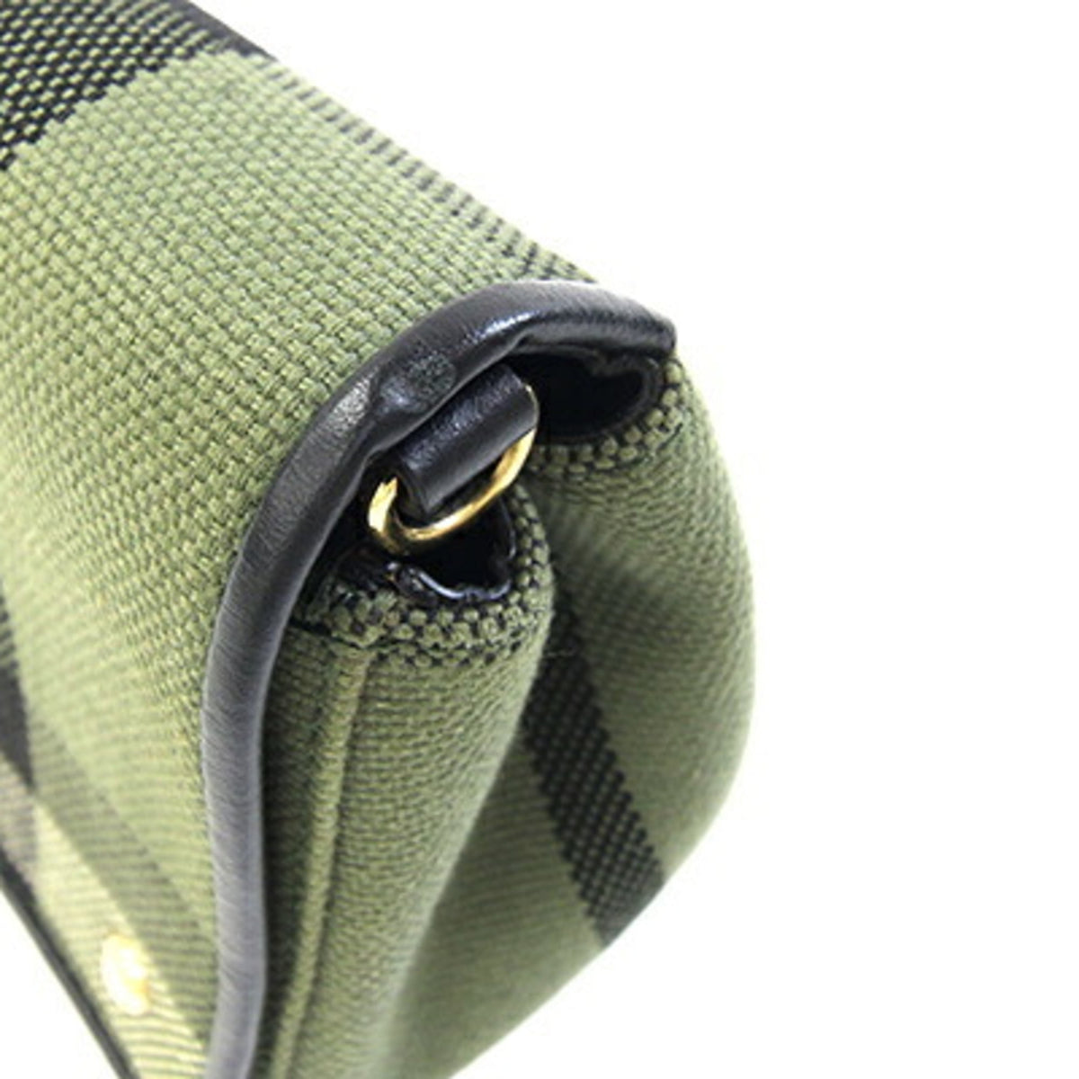 Burberry Black Green Canvas Leather Clutch Bag Handbag (Pre-Owned)