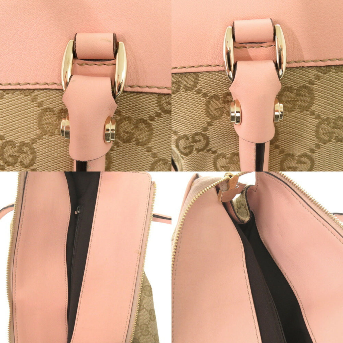 Gucci Beige Pink Gg Canvas Leather Handbag Tote Bag (Pre-Owned)