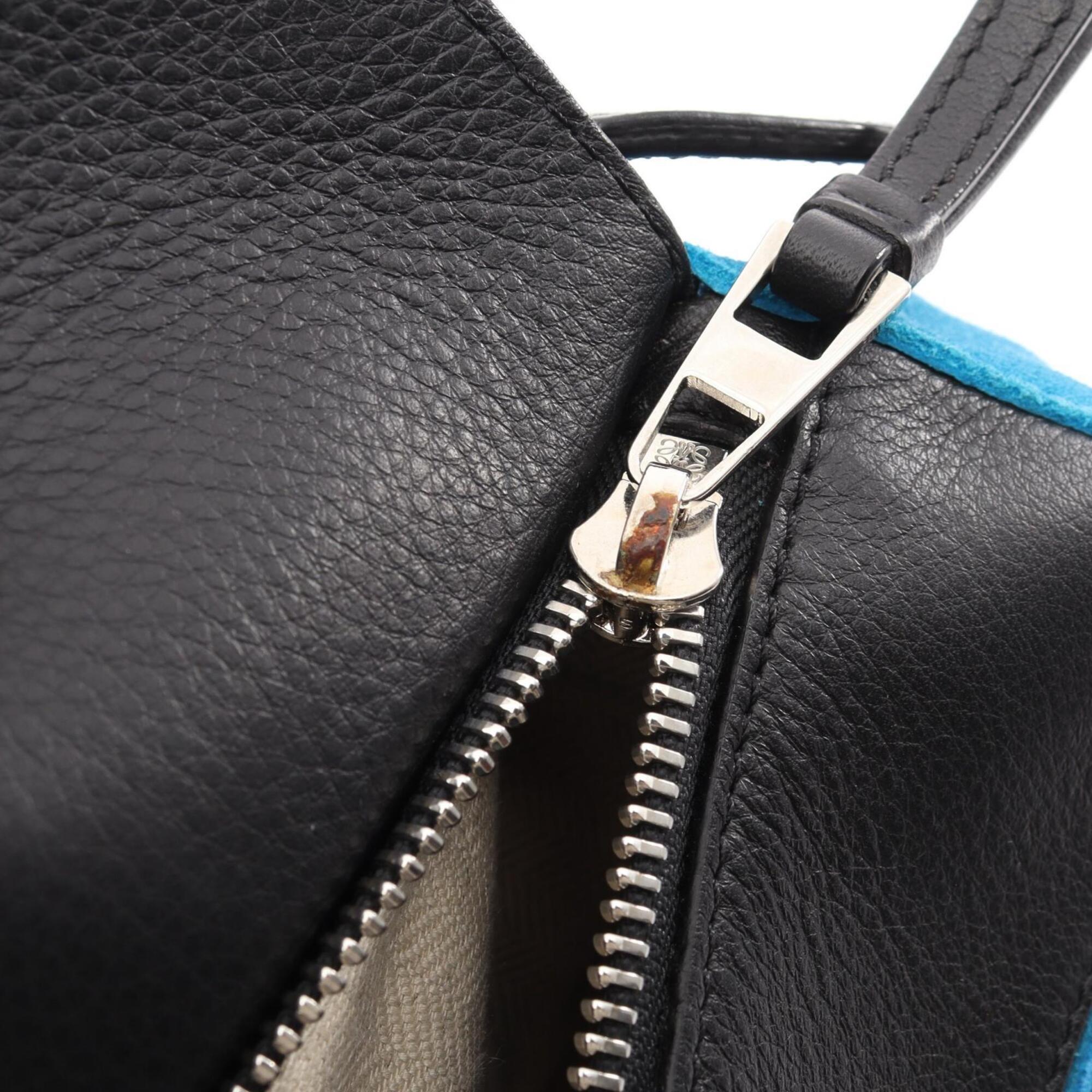 Loewe Black Blue Leather Suede Handbag (Pre-Owned)