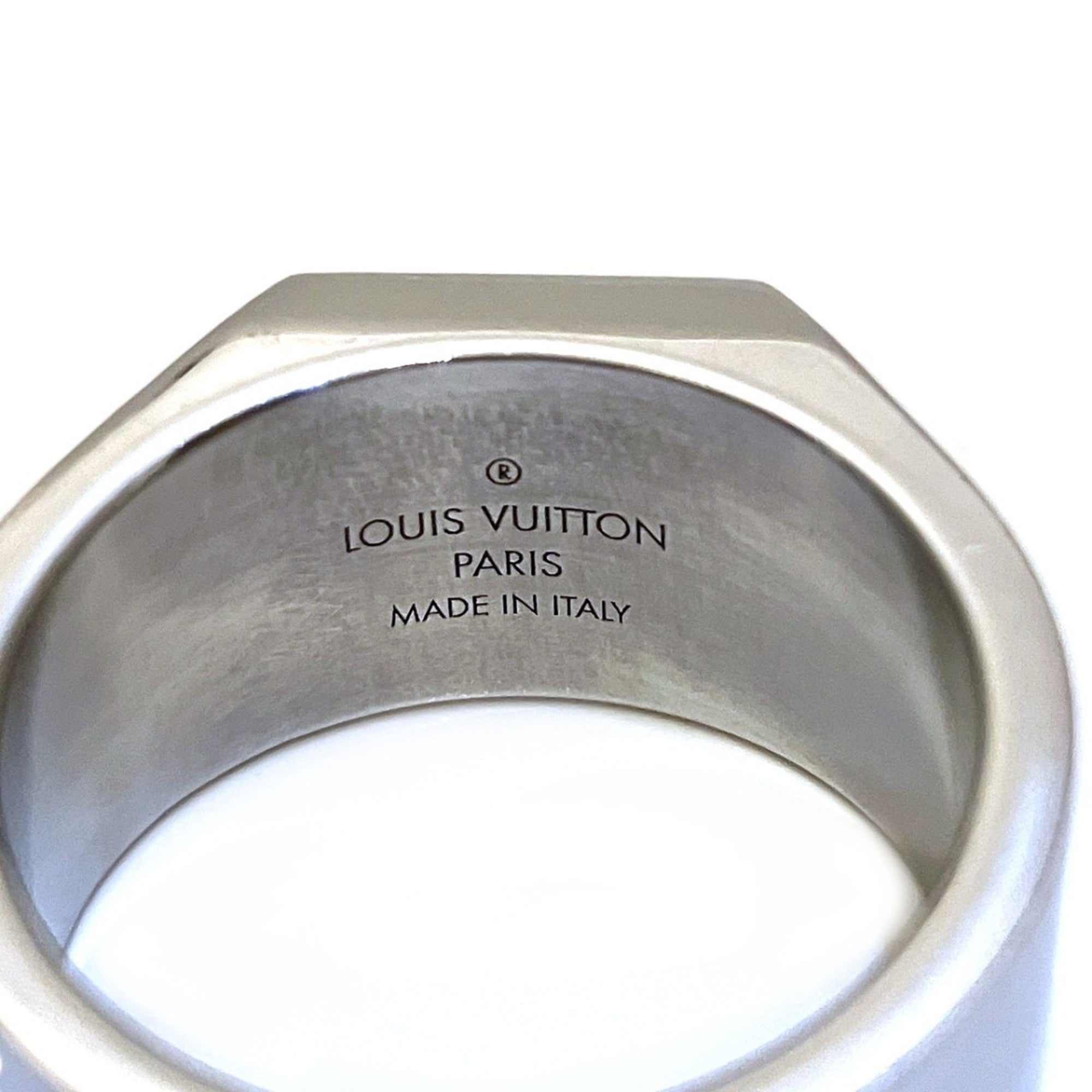 Louis Vuitton Silver Black Monogram Band Ring (Pre-Owned)