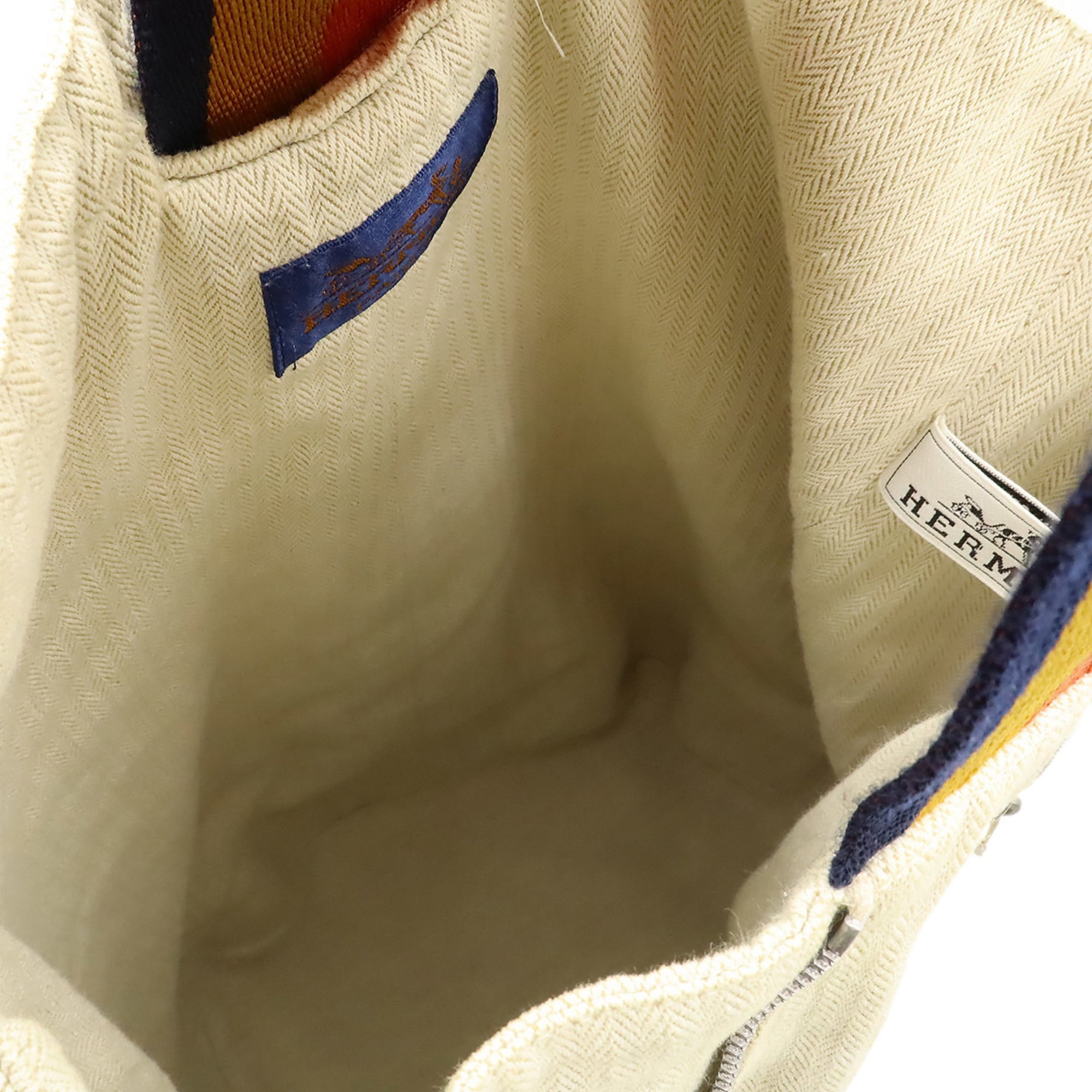 Hermes Natural Navy Orange Yellow Canvas Shoulder Bag Sling Bag (Pre-Owned)
