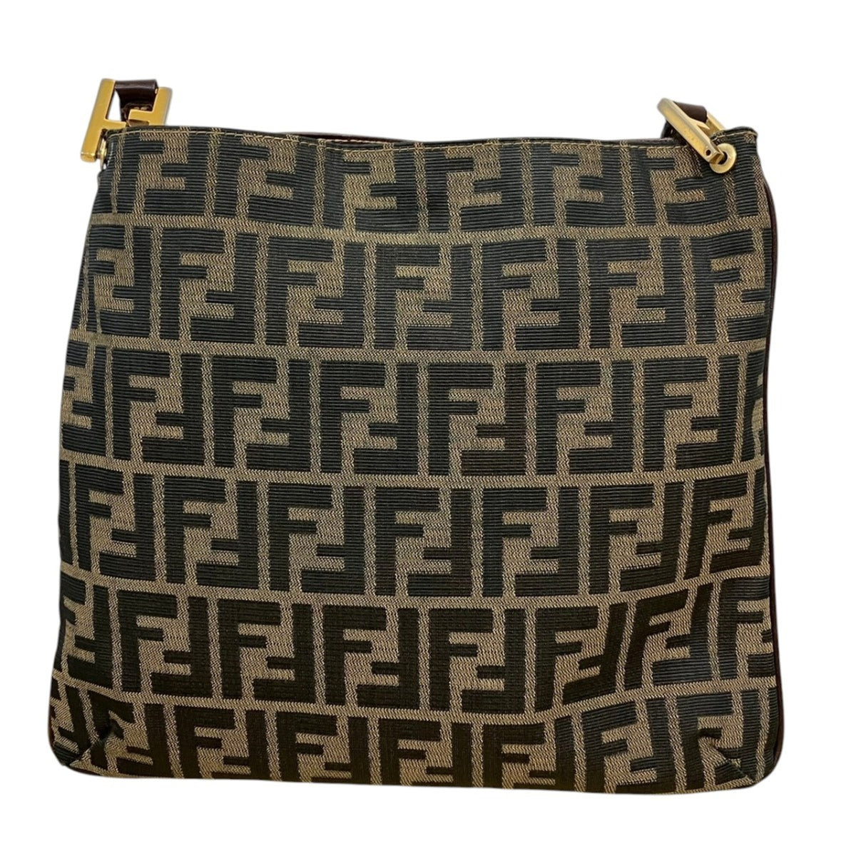 Fendi Zucca Brown Canvas Leather Shoulder Bag (Pre-Owned)