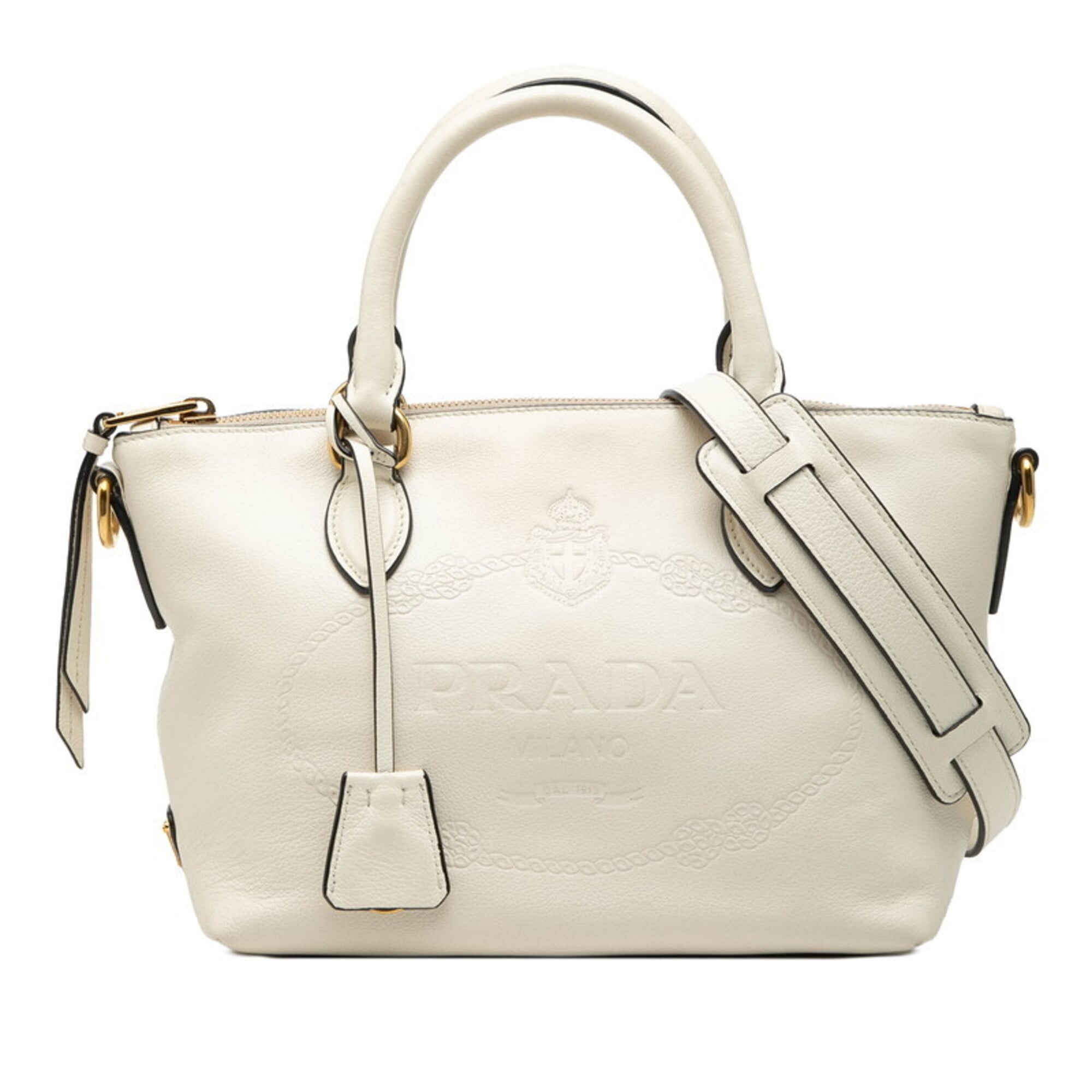 Prada White Leather Handbag Shoulder Bag (Pre-Owned)