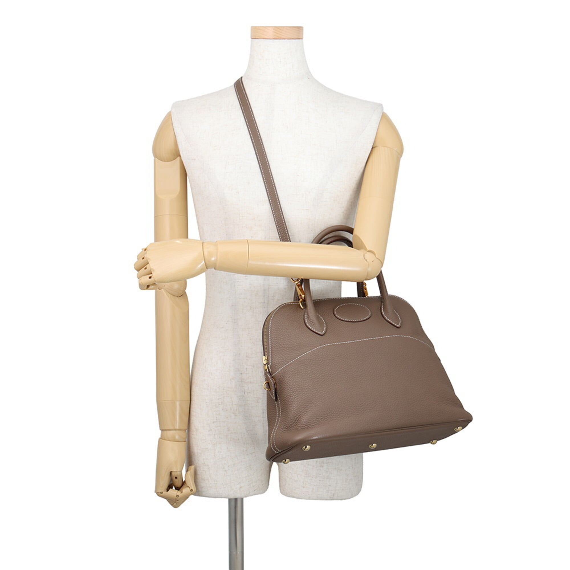 Hermes Bolide Etoupe Gray Taurillon Clemence Leather Handbag (Pre-Owned)