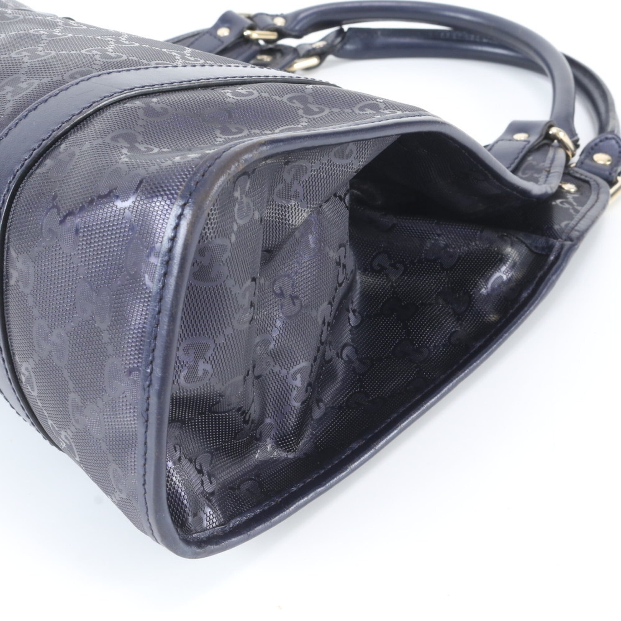 Gucci Navy Leather Coated Canvas Shoulder Bag Tote Bag (Pre-Owned)