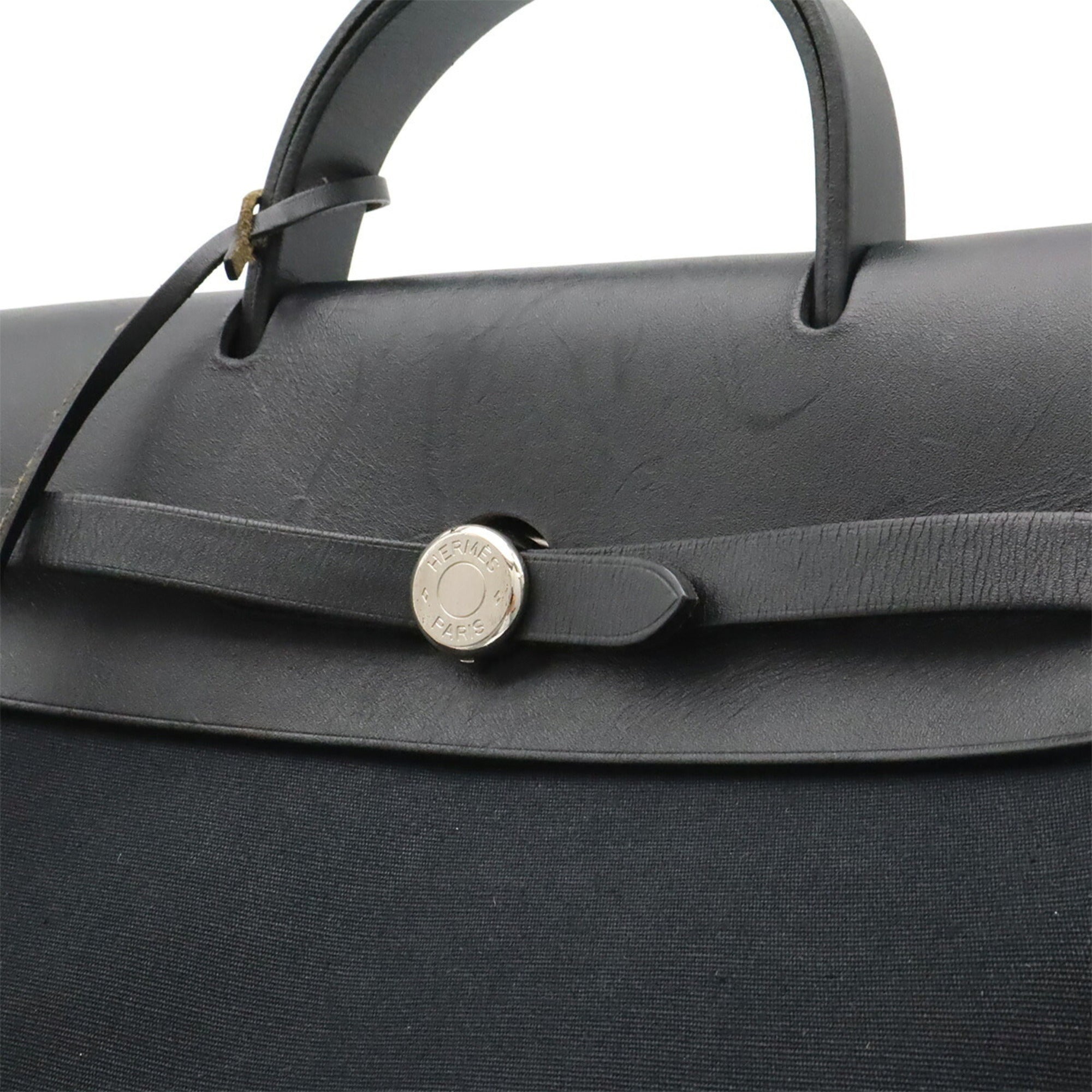 Hermes Black Toile Officier Leather Backpack Handbag (Pre-Owned)