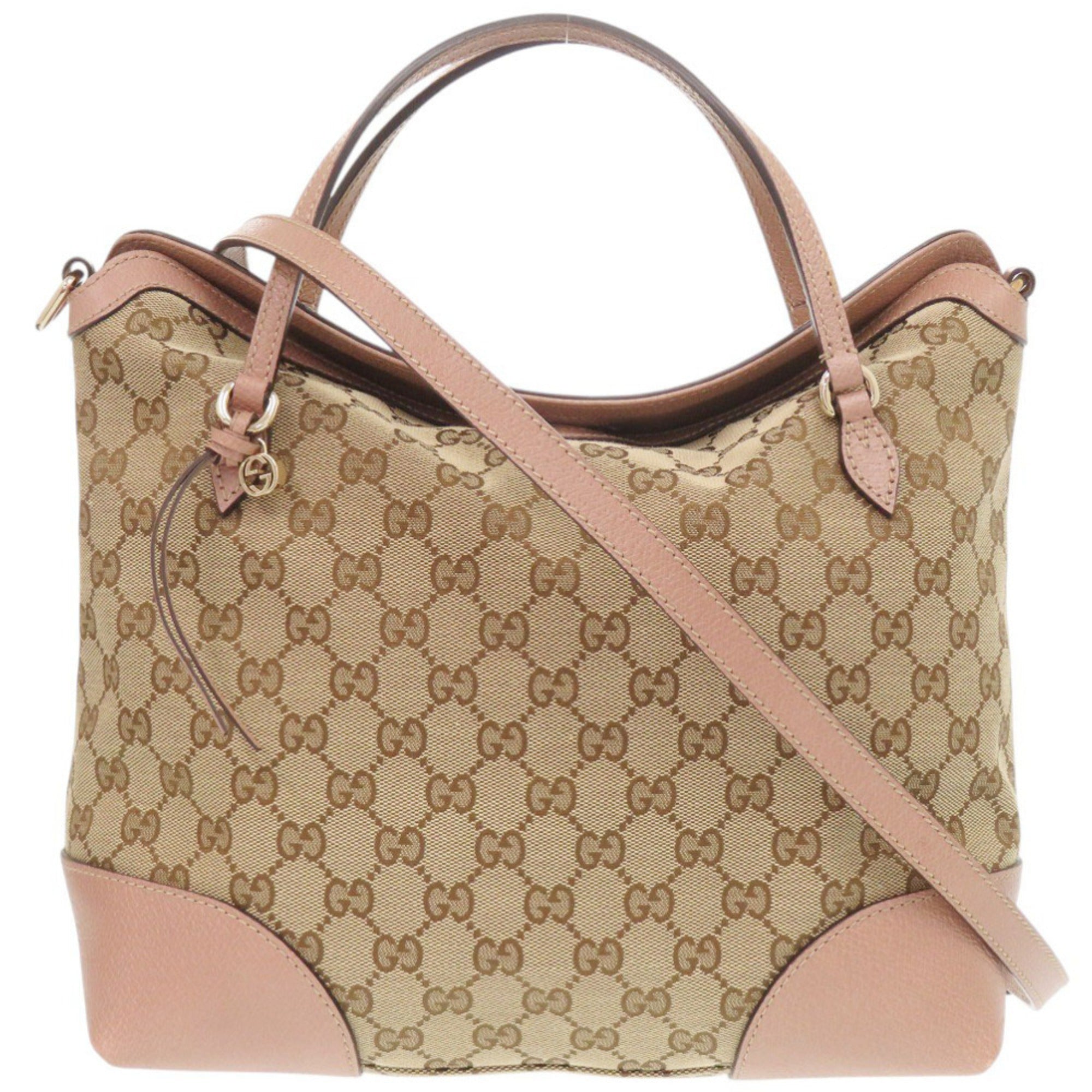 Gucci Beige Pink Gg Canvas Leather Handbag (Pre-Owned)