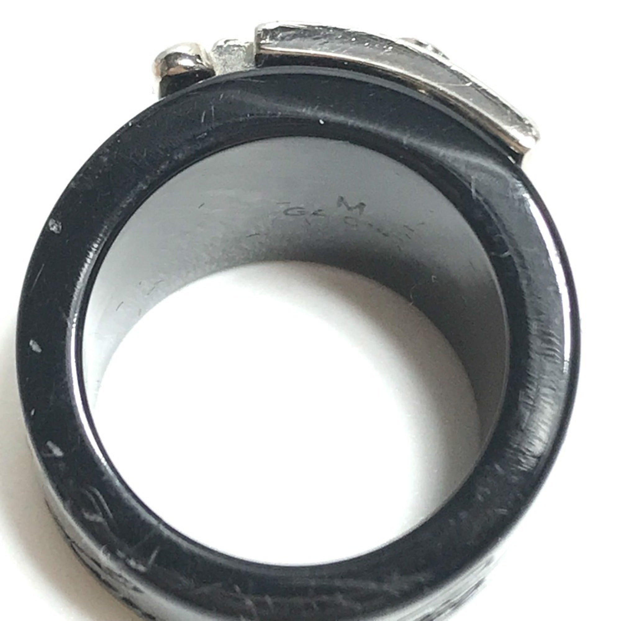 Louis Vuitton Silver Black Plastic Band Ring (Pre-Owned)