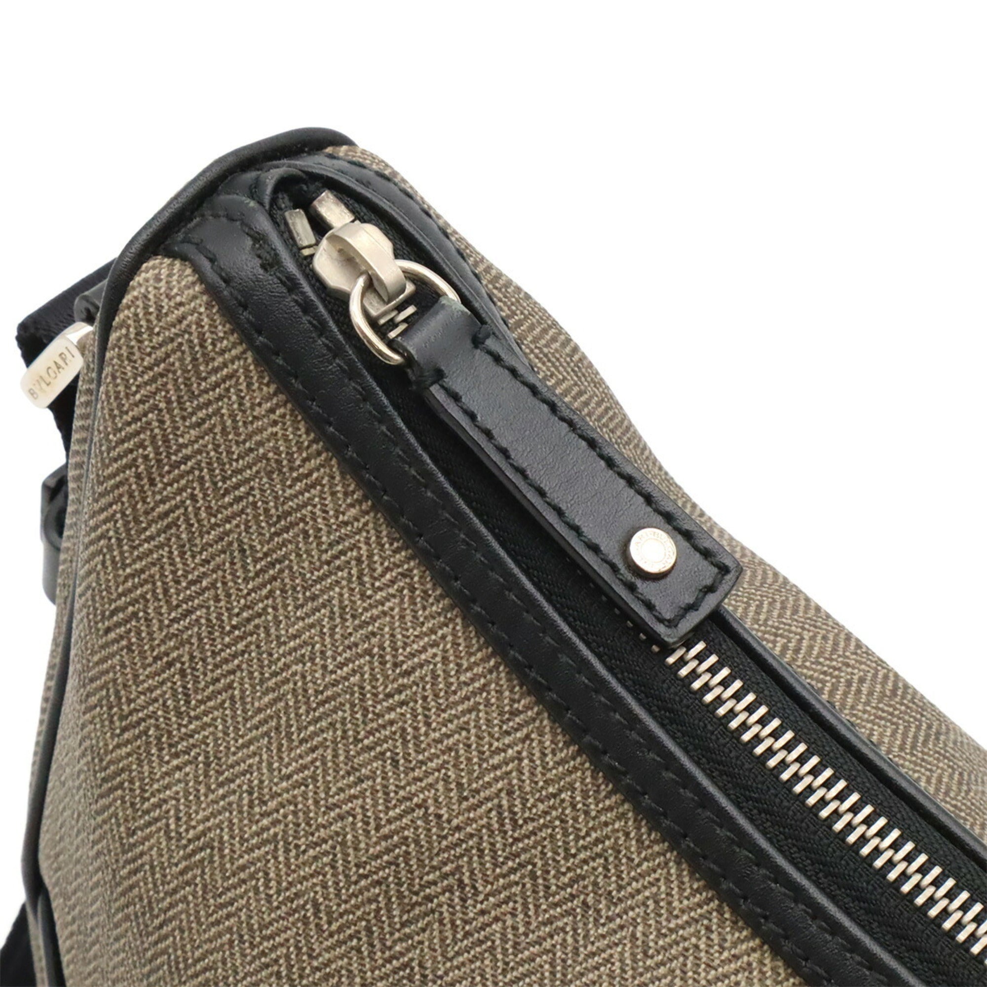 Bvlgari Black Grayish Coated Canvas Leather Shoulder Bag (Pre-Owned)