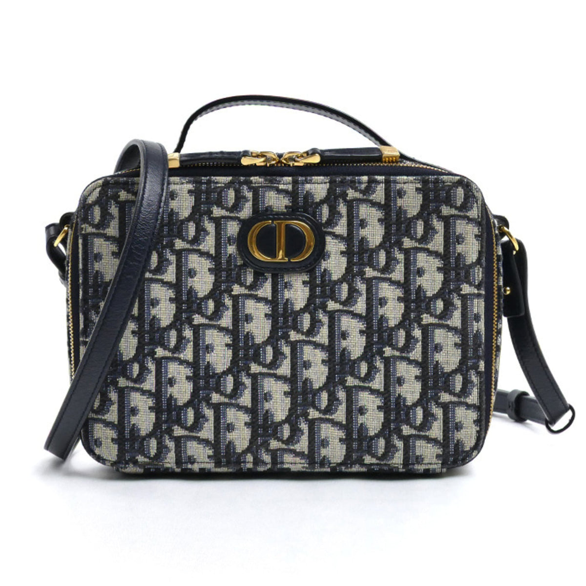 Christian Dior Beige Navy Canvas Leather Shoulder Bag (Pre-Owned)