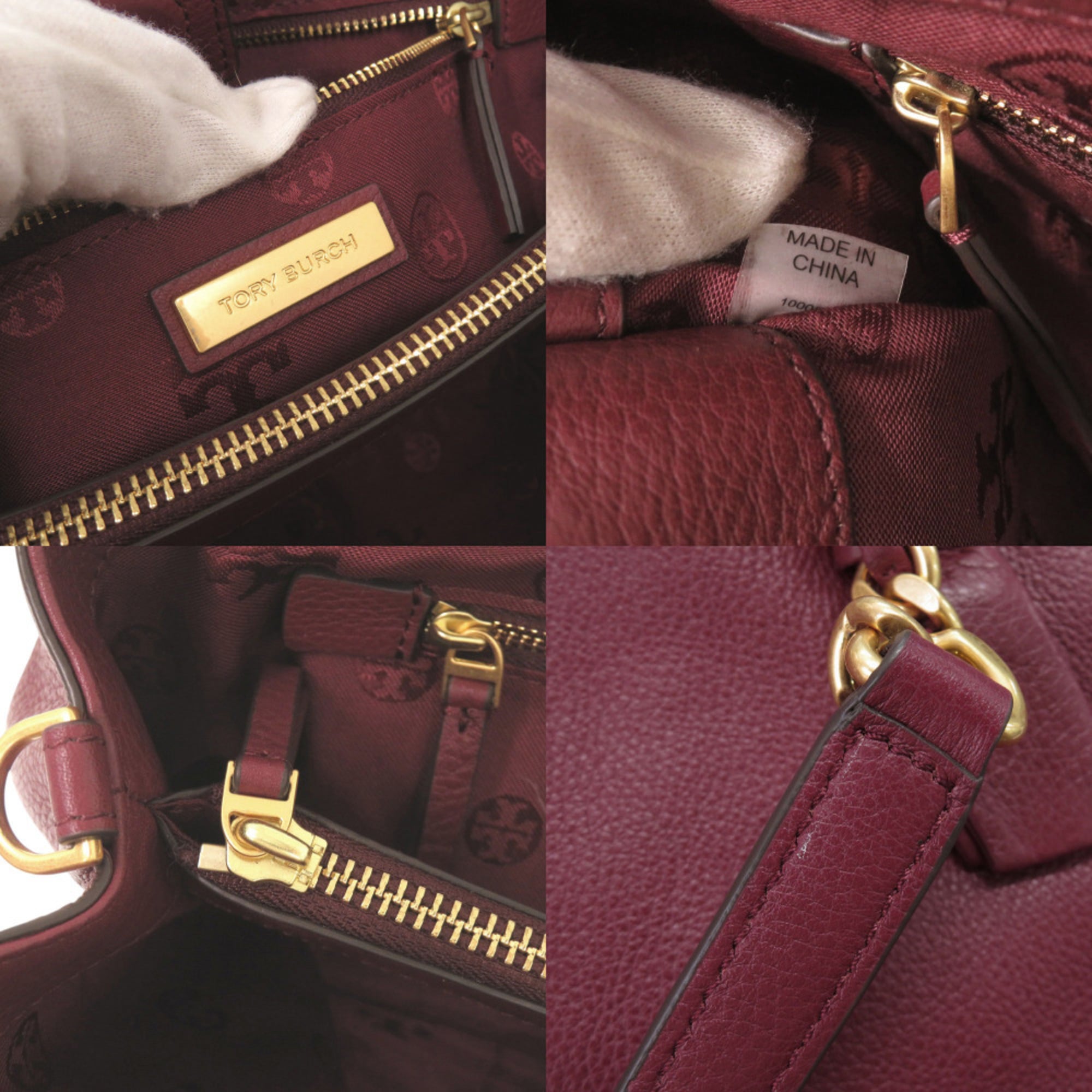 Tory Burch Bordeaux Leather Handbag Shoulder Bag (Pre-Owned)