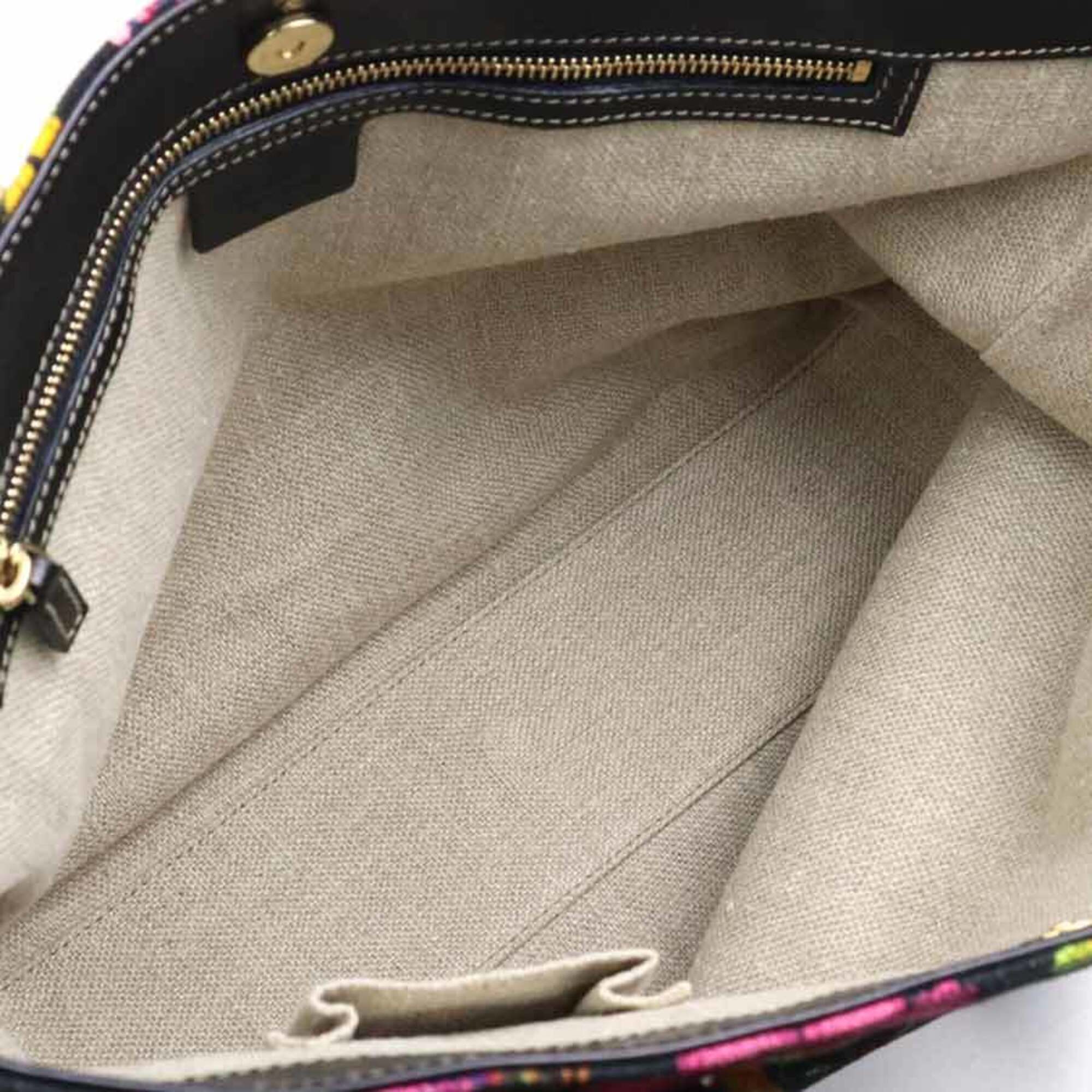 Gucci Black Multi-Color Canvas Leather Handbag (Pre-Owned)
