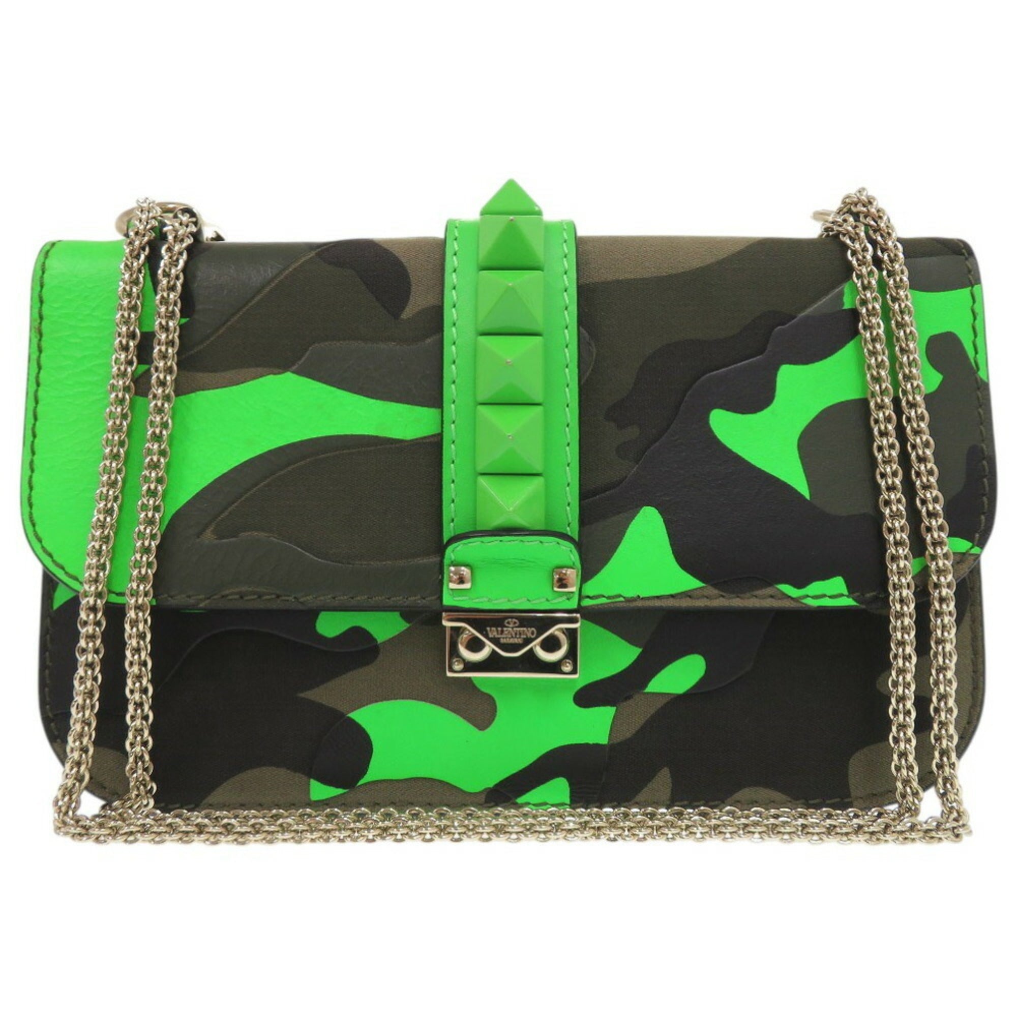 Valentino Garavani Camouflage Green Canvas Leather Shoulder Bag (Pre-Owned)
