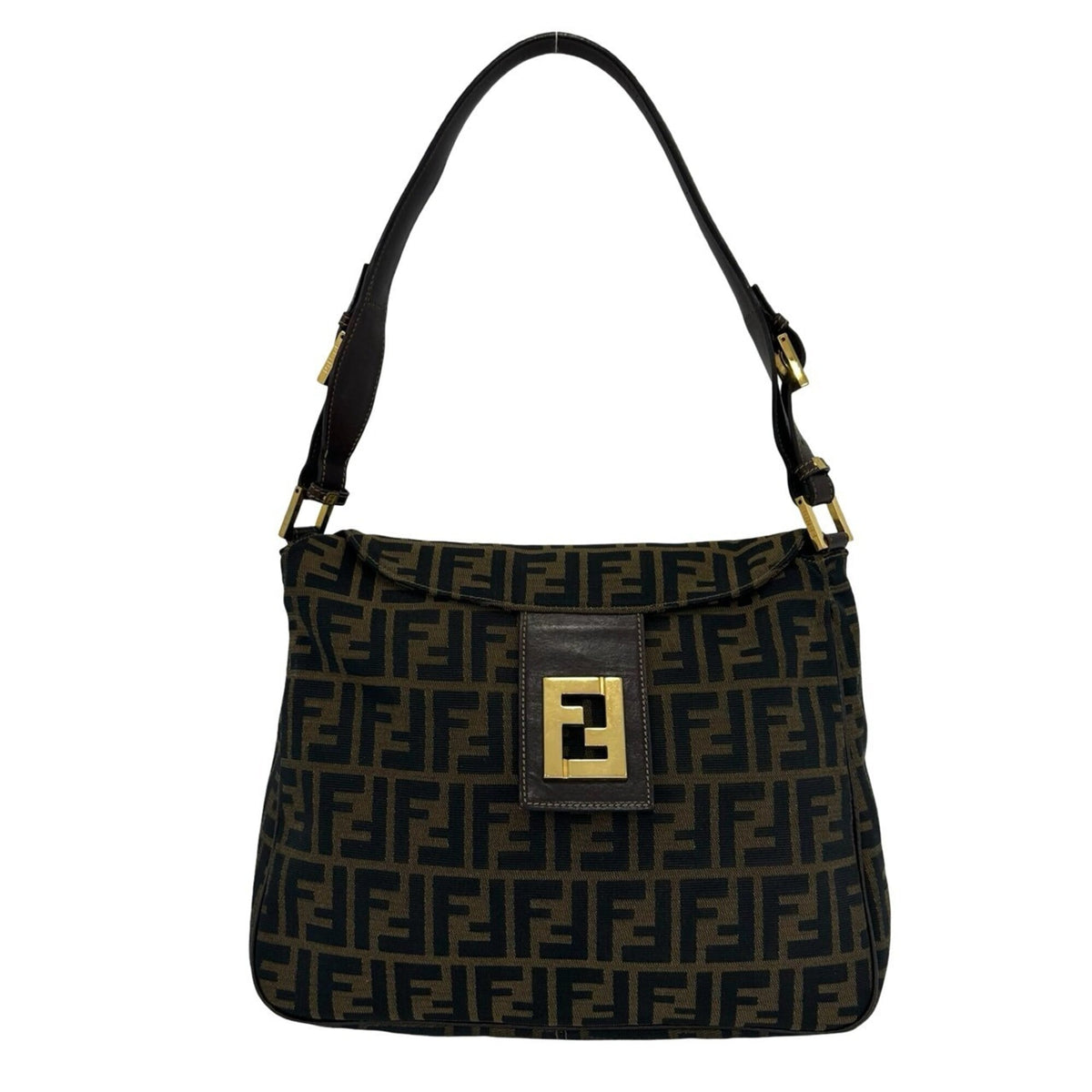 Fendi Black Brown Canvas Leather Shoulder Bag Tote Bag (Pre-Owned)
