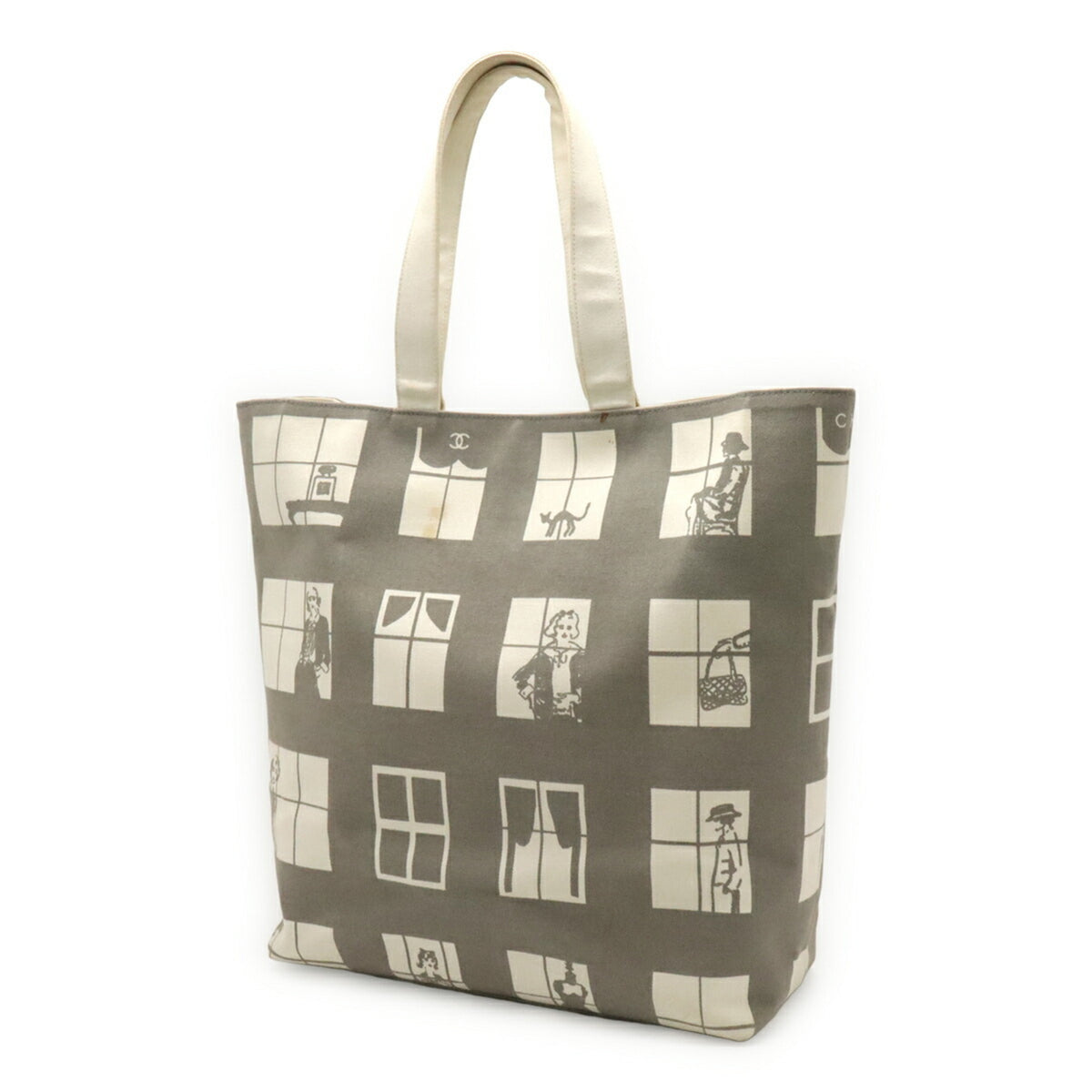 Chanel Gray Ivory Canvas Tote Bag (Pre-Owned)