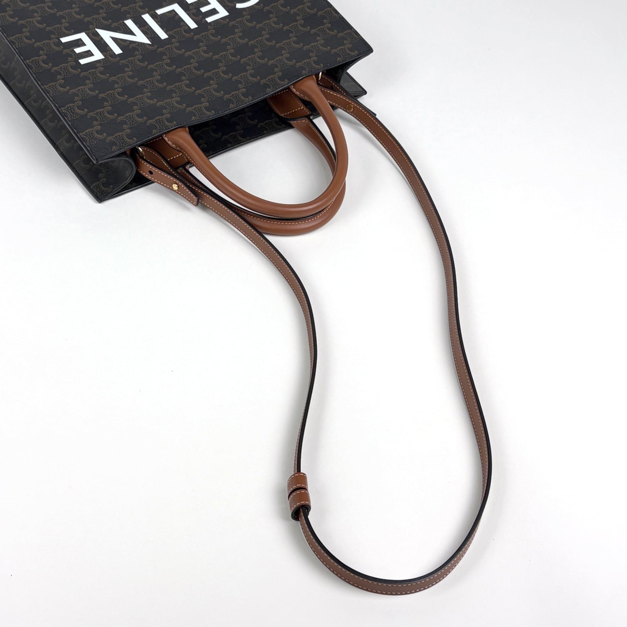 Celine Black Brown Coated Canvas Leather Tote Bag (Pre-Owned)