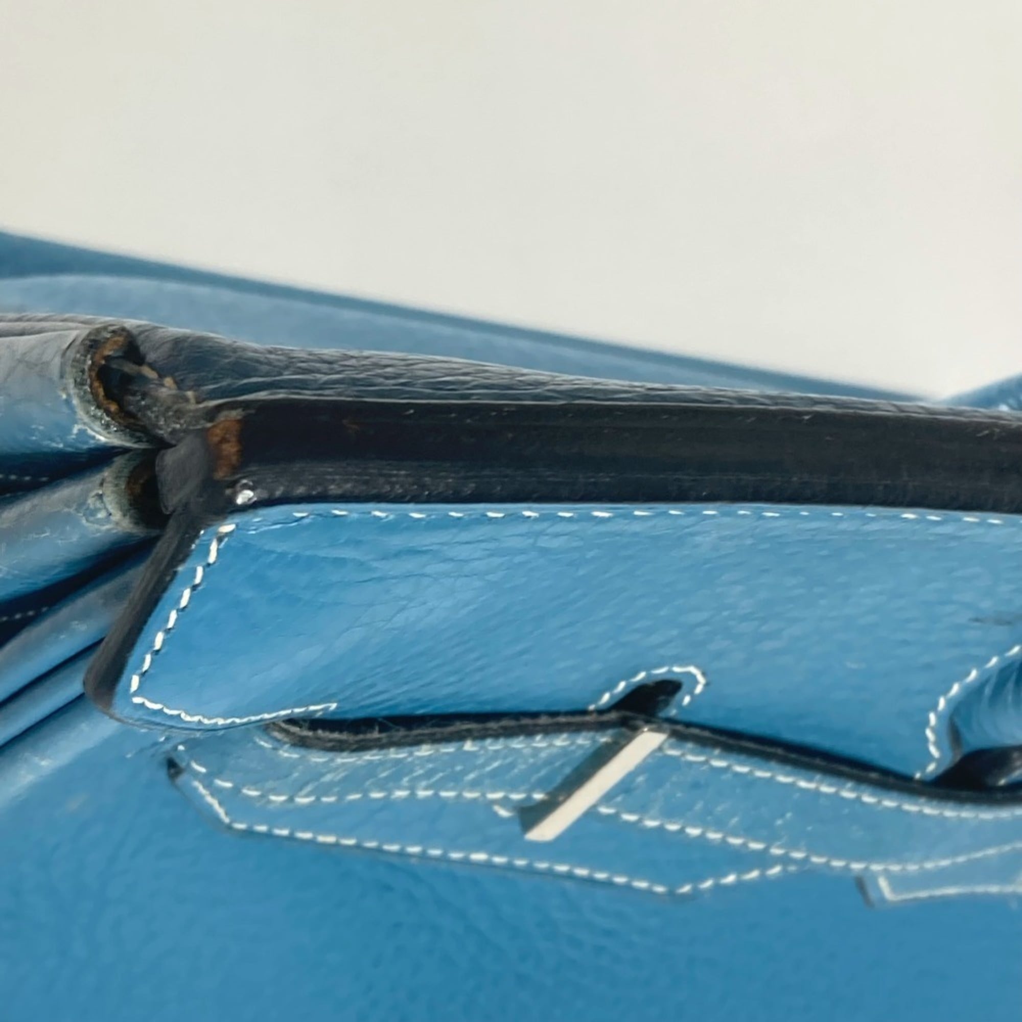 Hermes Birkin Blue Taurillon Clemence Leather Handbag Tote Bag (Pre-Owned)