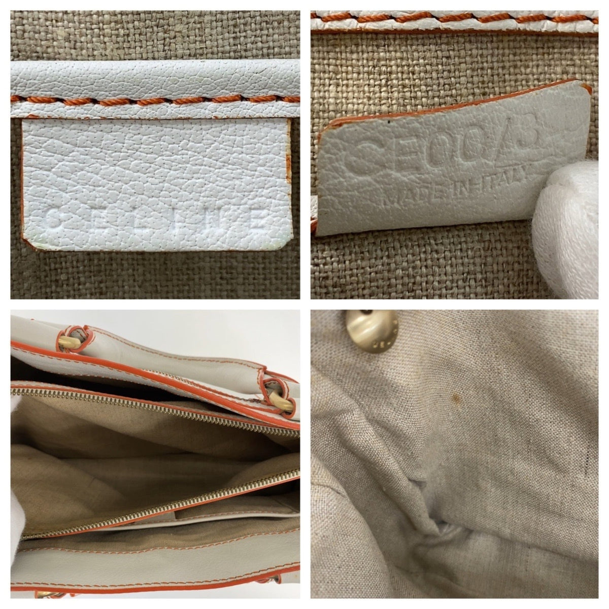 Celine Orange White Leather Handbag Tote Bag (Pre-Owned)