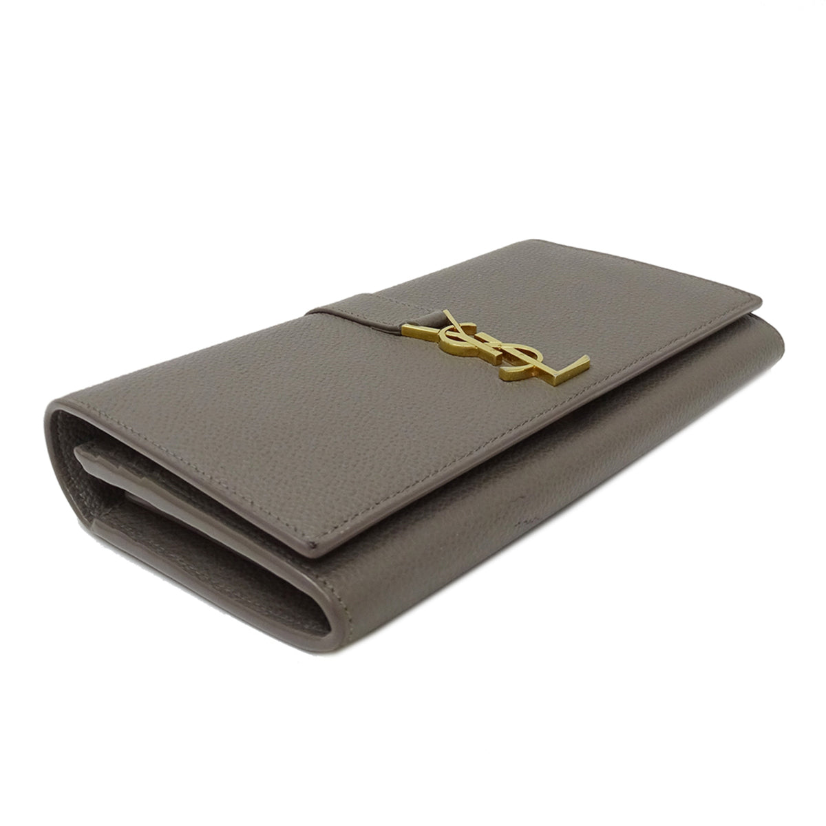 Saint Laurent Gray Leather Long Wallet (Bi-Fold) (Pre-Owned)