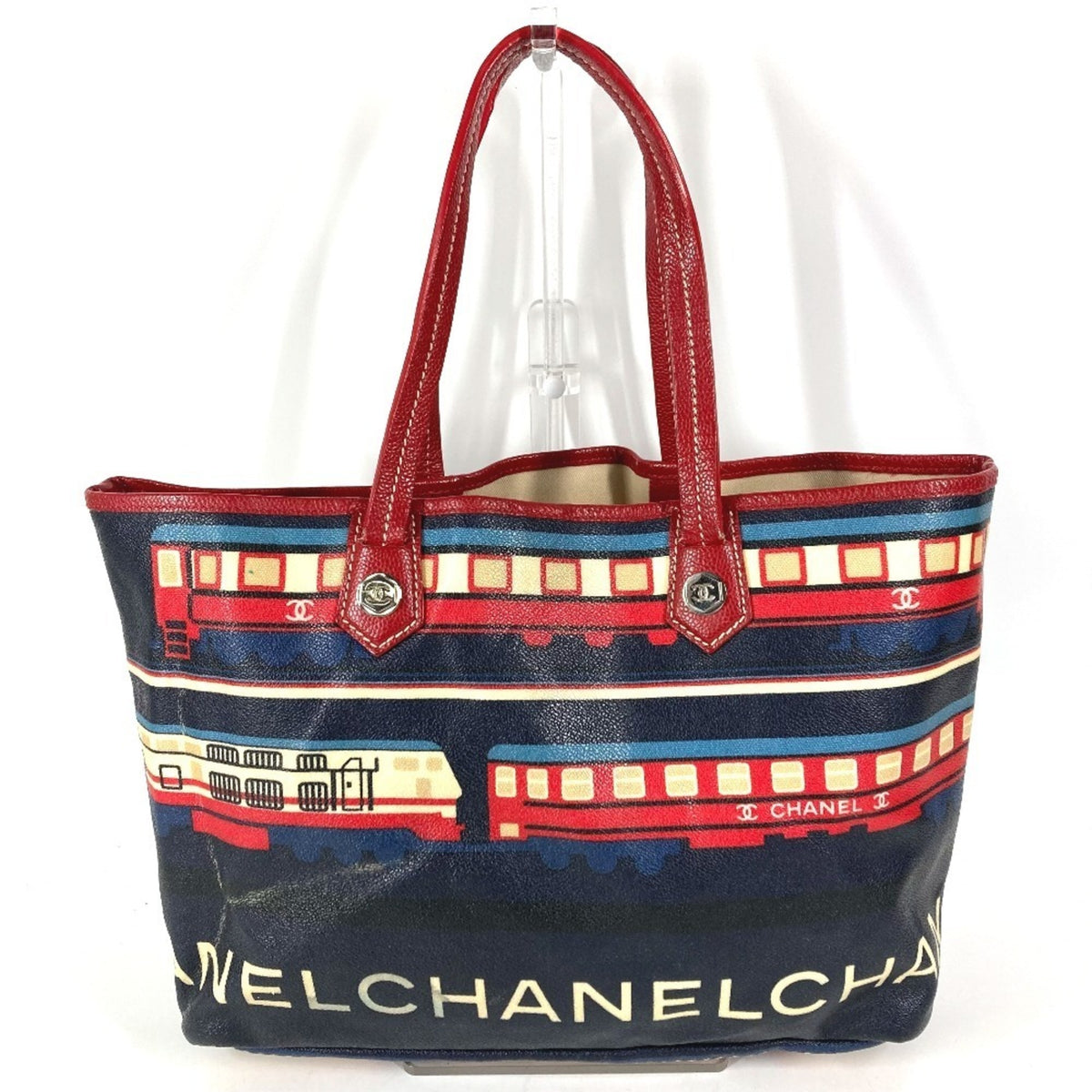 Chanel Red Color Leather Pvc Shoulder Bag Tote Bag (Pre-Owned)