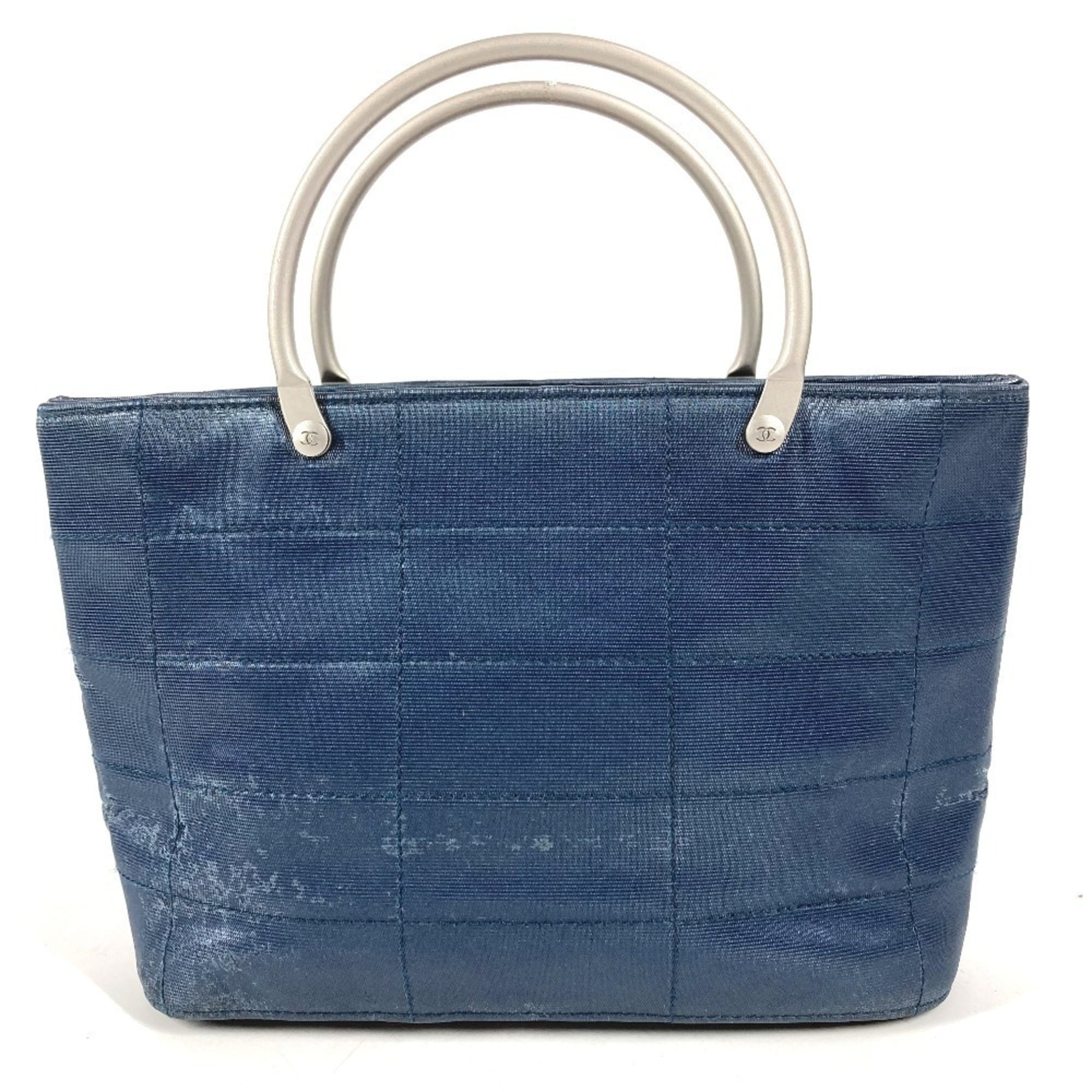 Chanel Blue Nylon Canvas Handbag Tote Bag (Pre-Owned)