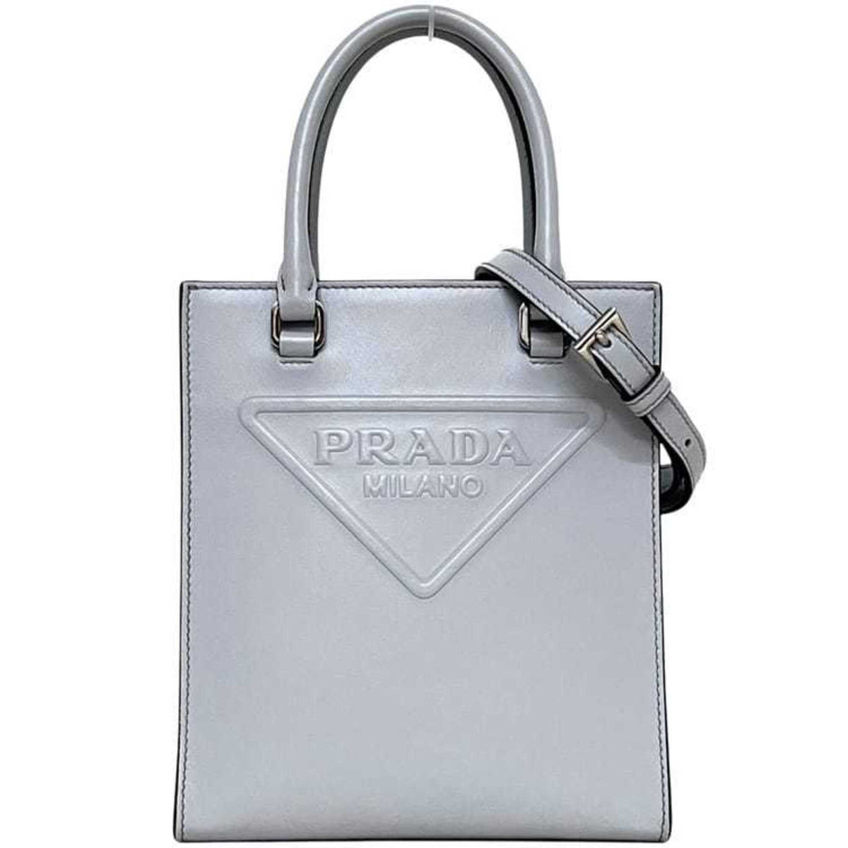 Prada Gray Leather Shoulder Bag (Pre-Owned)