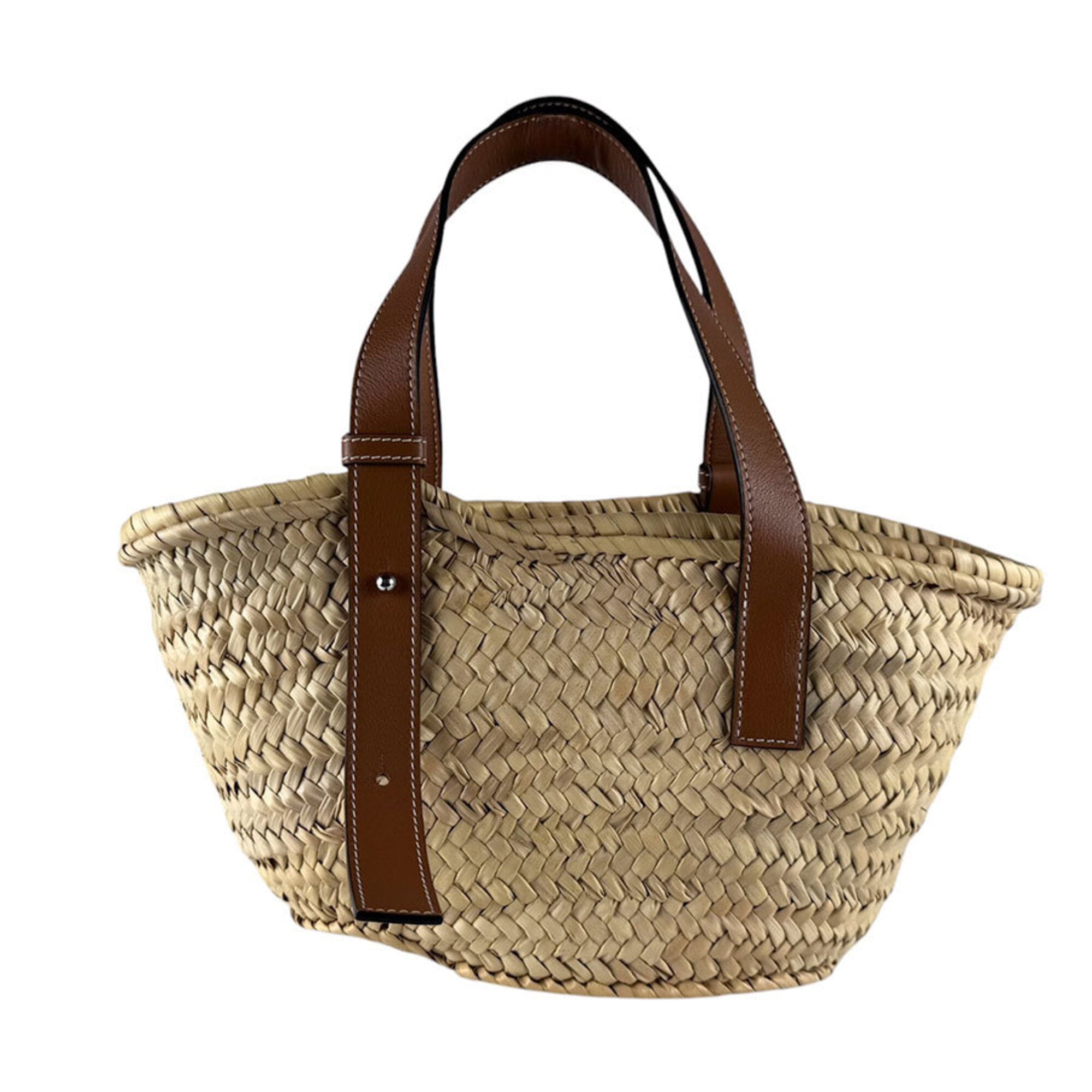 Loewe Brown Navy Raffia Canvas Basket Handbag Pouch (Pre-Owned)