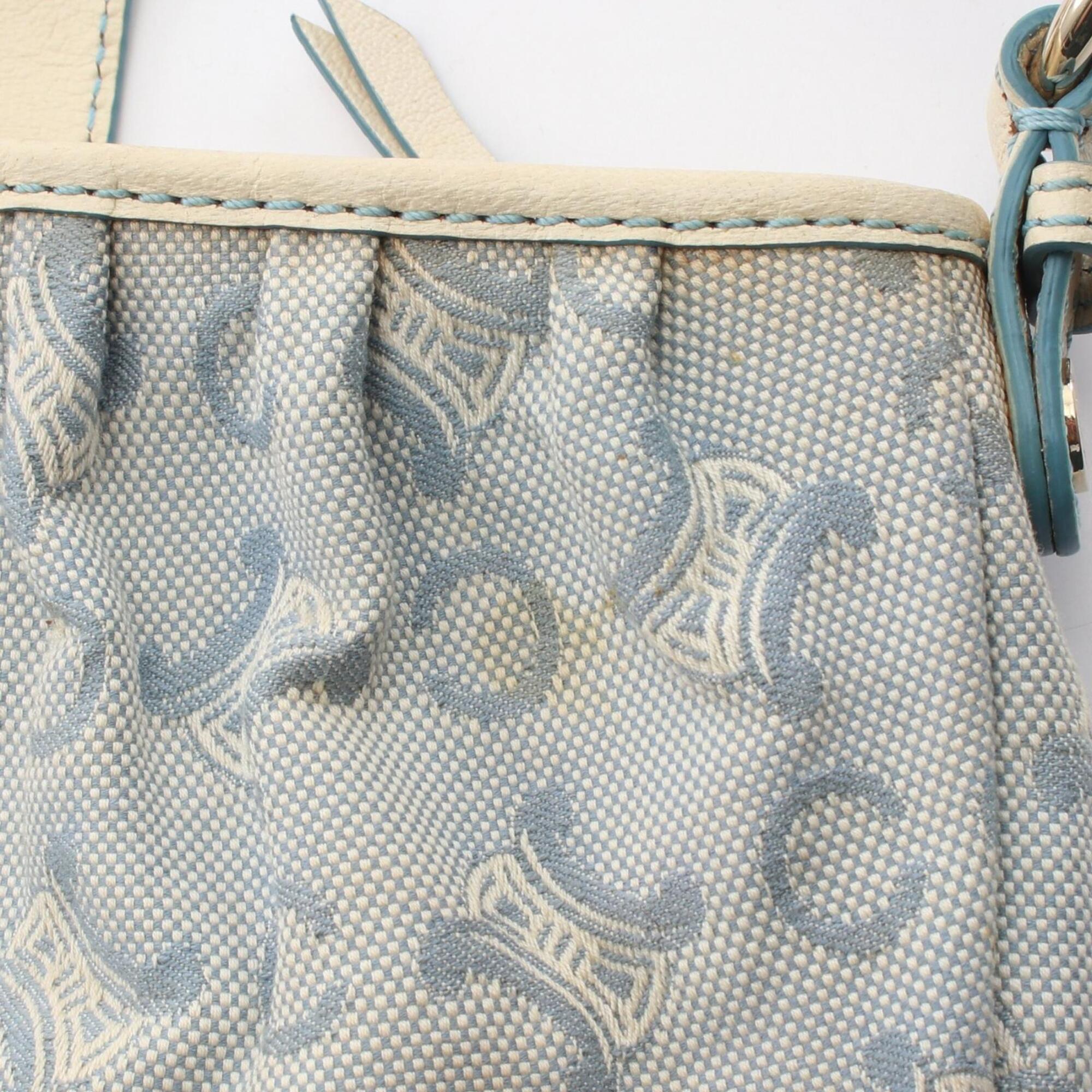 Celine Blue White Canvas Leather Handbag (Pre-Owned)
