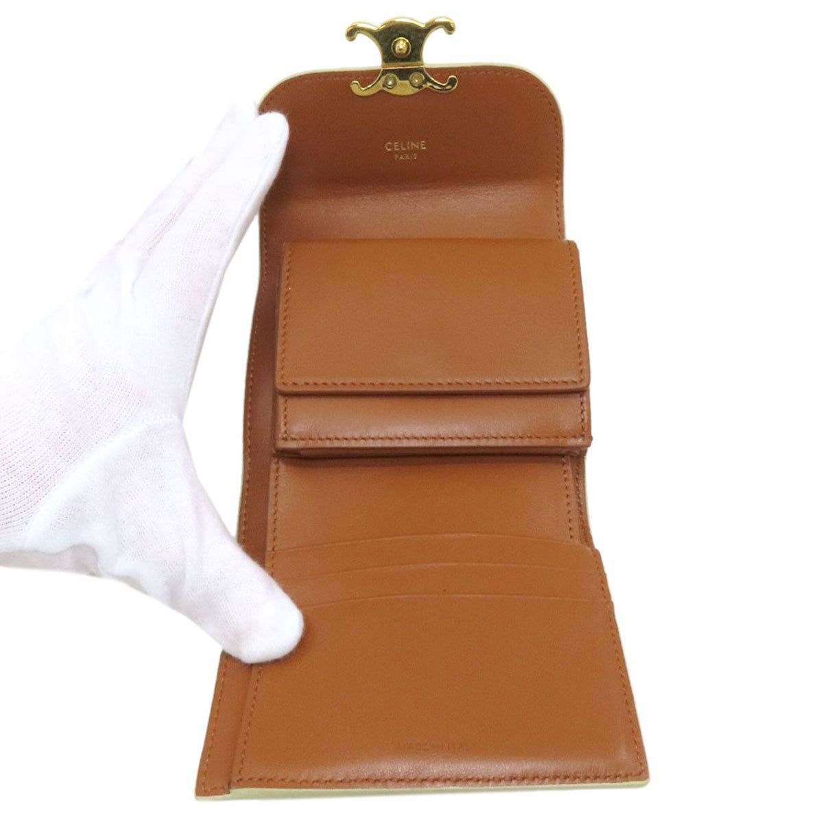 Celine Beige Leather Wallet (Tri-Fold) (Pre-Owned)