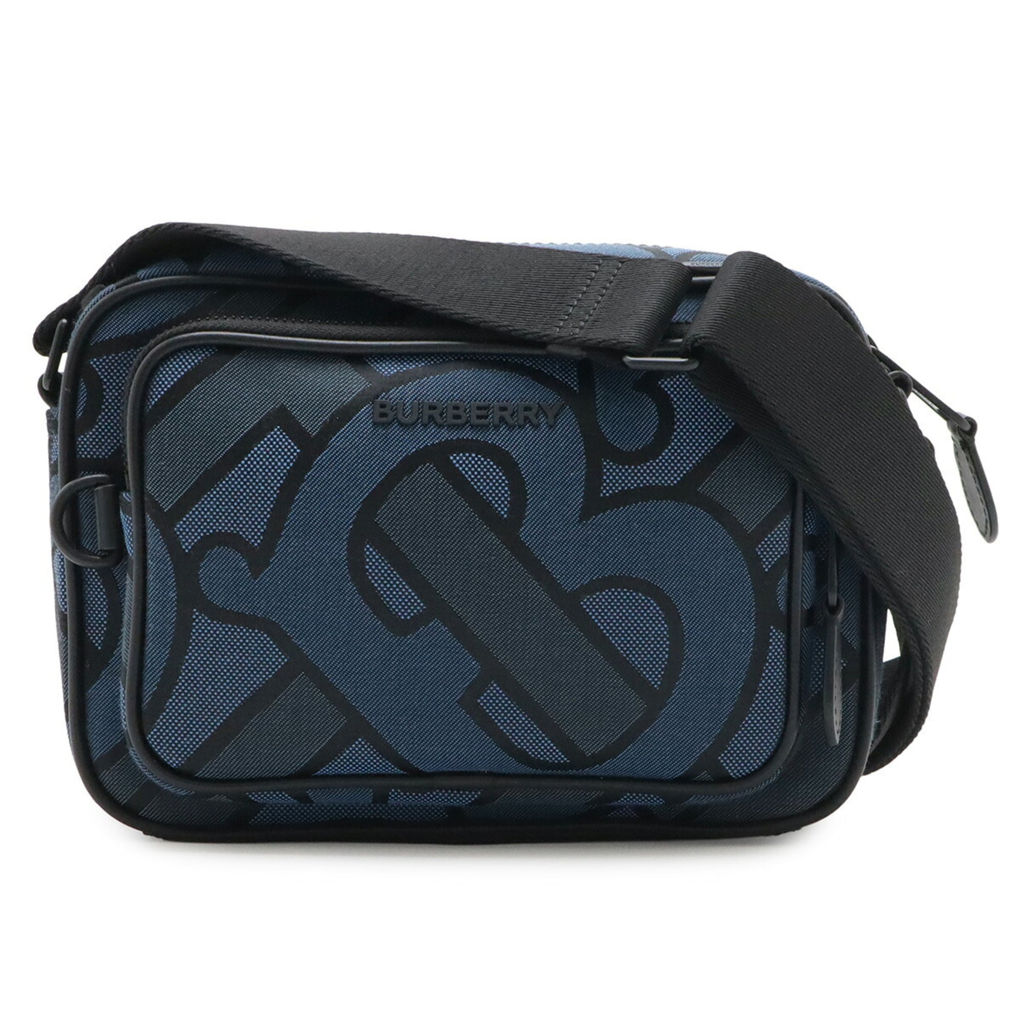 Burberry Black Blue Canvas Leather Shoulder Bag Sling Bag (Pre-Owned)
