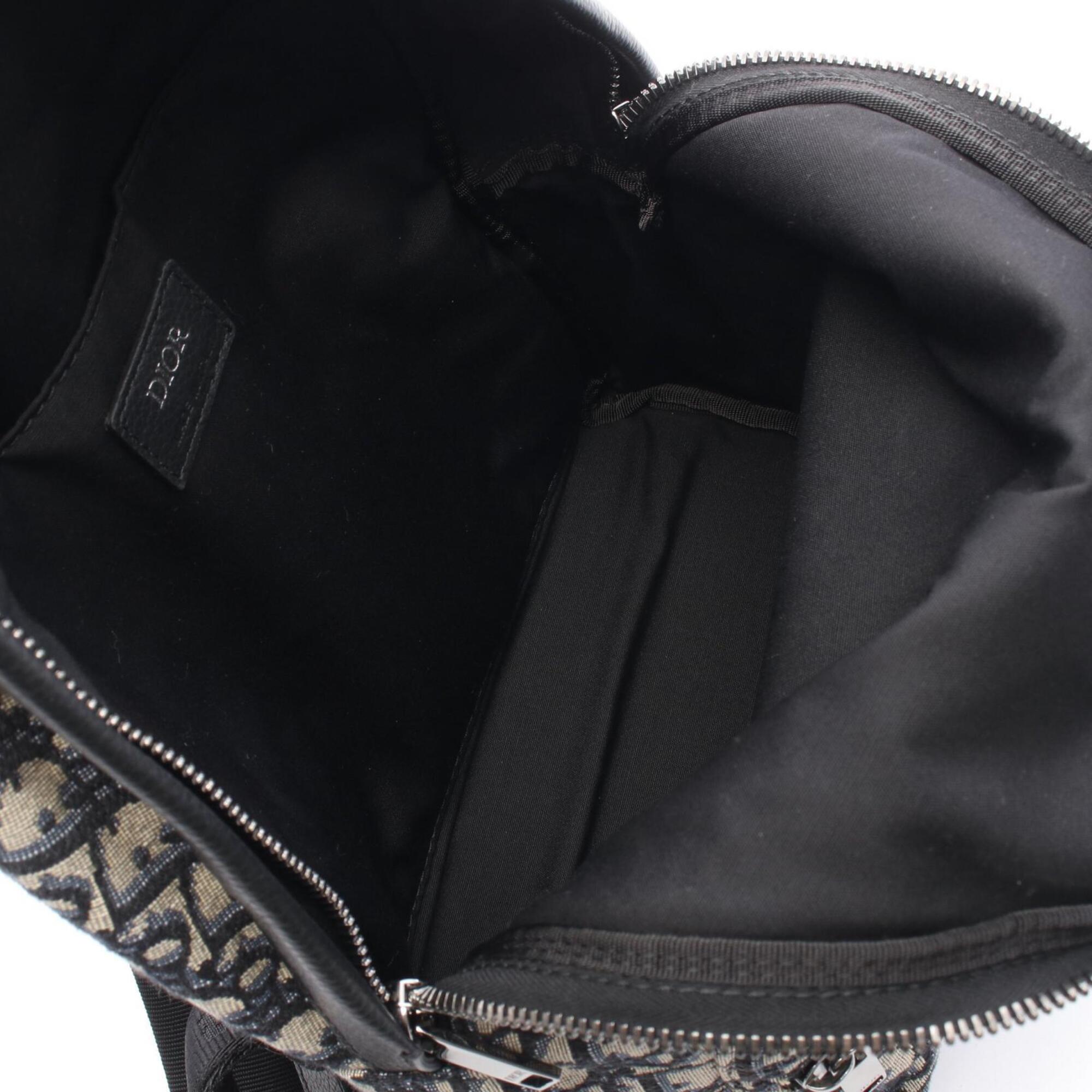Christian Dior Beige Black Navy Canvas Leather Backpack Handbag (Pre-Owned)