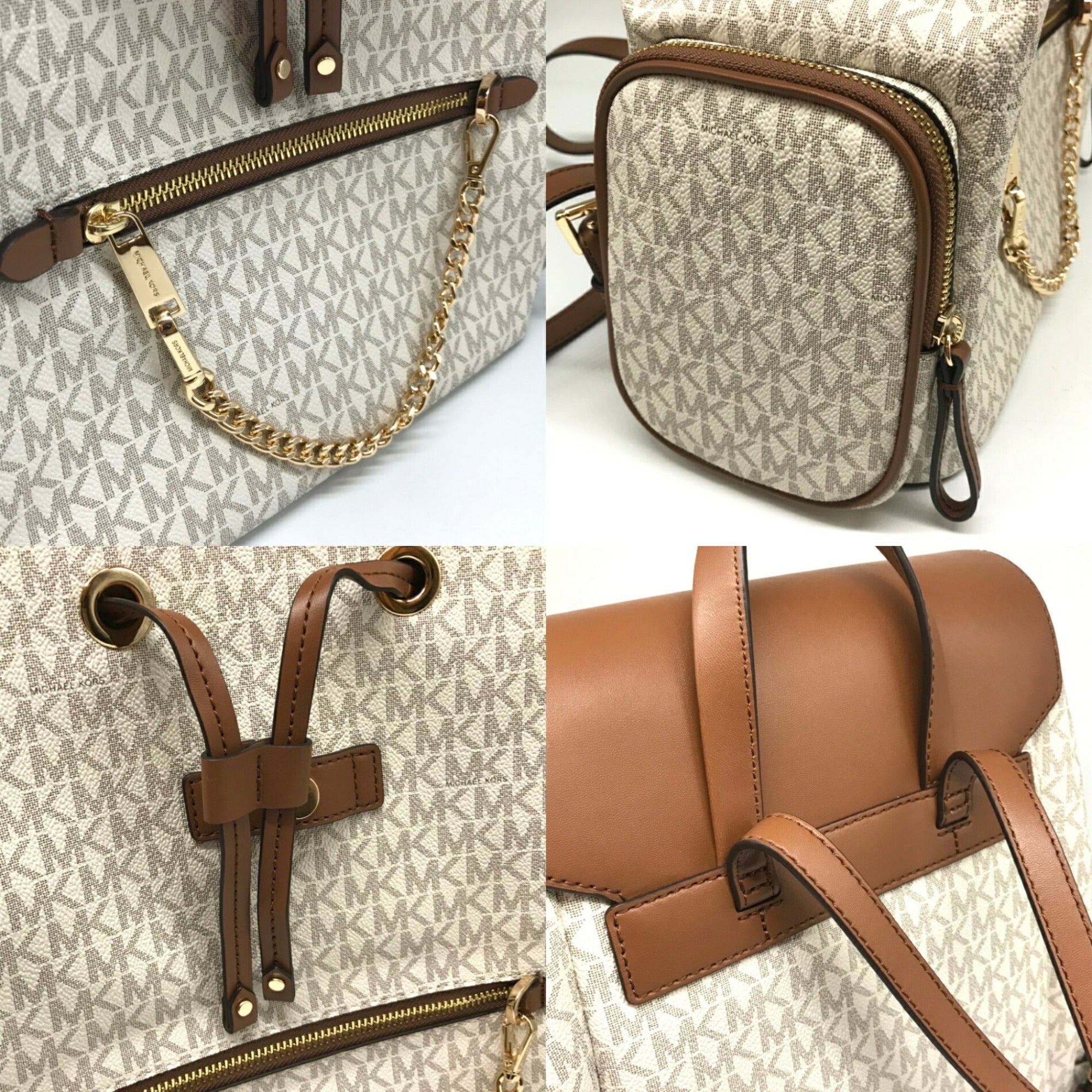 Michael Kors Brown Ivory Pvc Backpack (Pre-Owned)