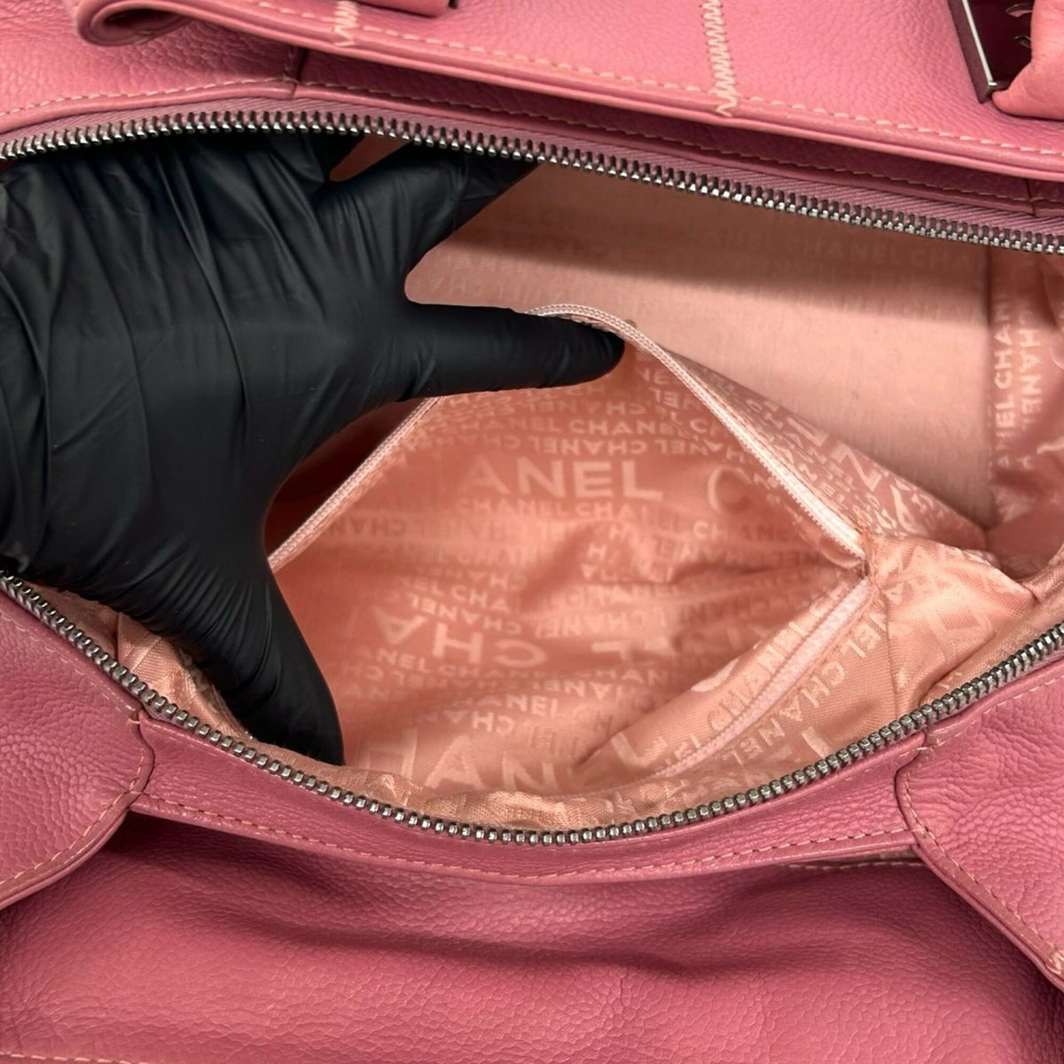 Chanel Pink Grained Calfskin Boston Bag Handbag (Pre-Owned)