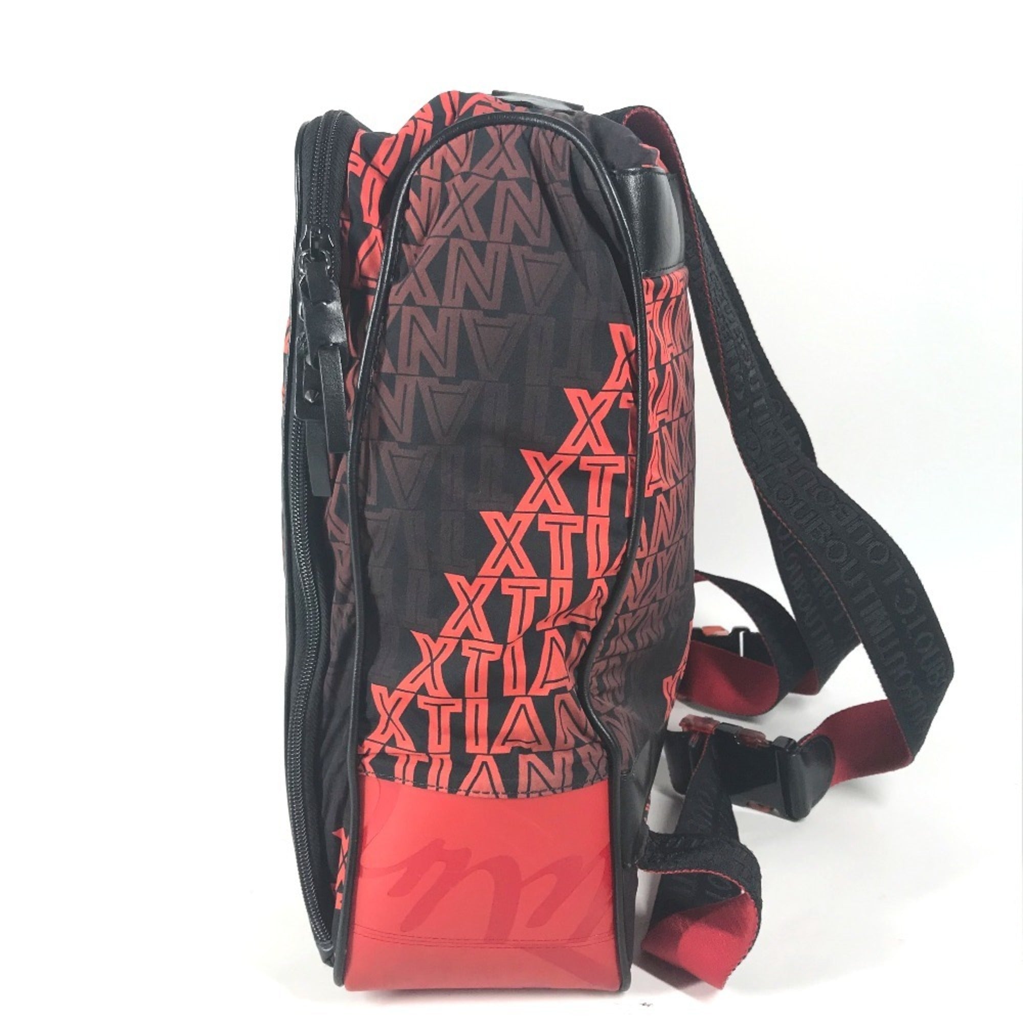 Christian Louboutin Black Red Color Nylon Leather Backpack (Pre-Owned)