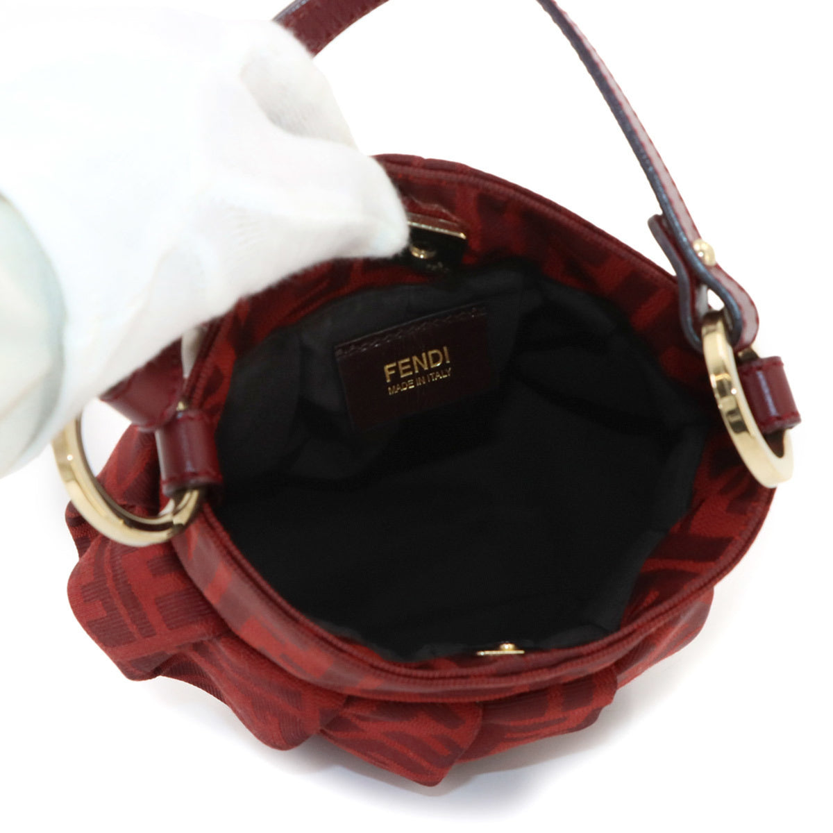 Fendi Red Color Canvas Leather Handbag (Pre-Owned)