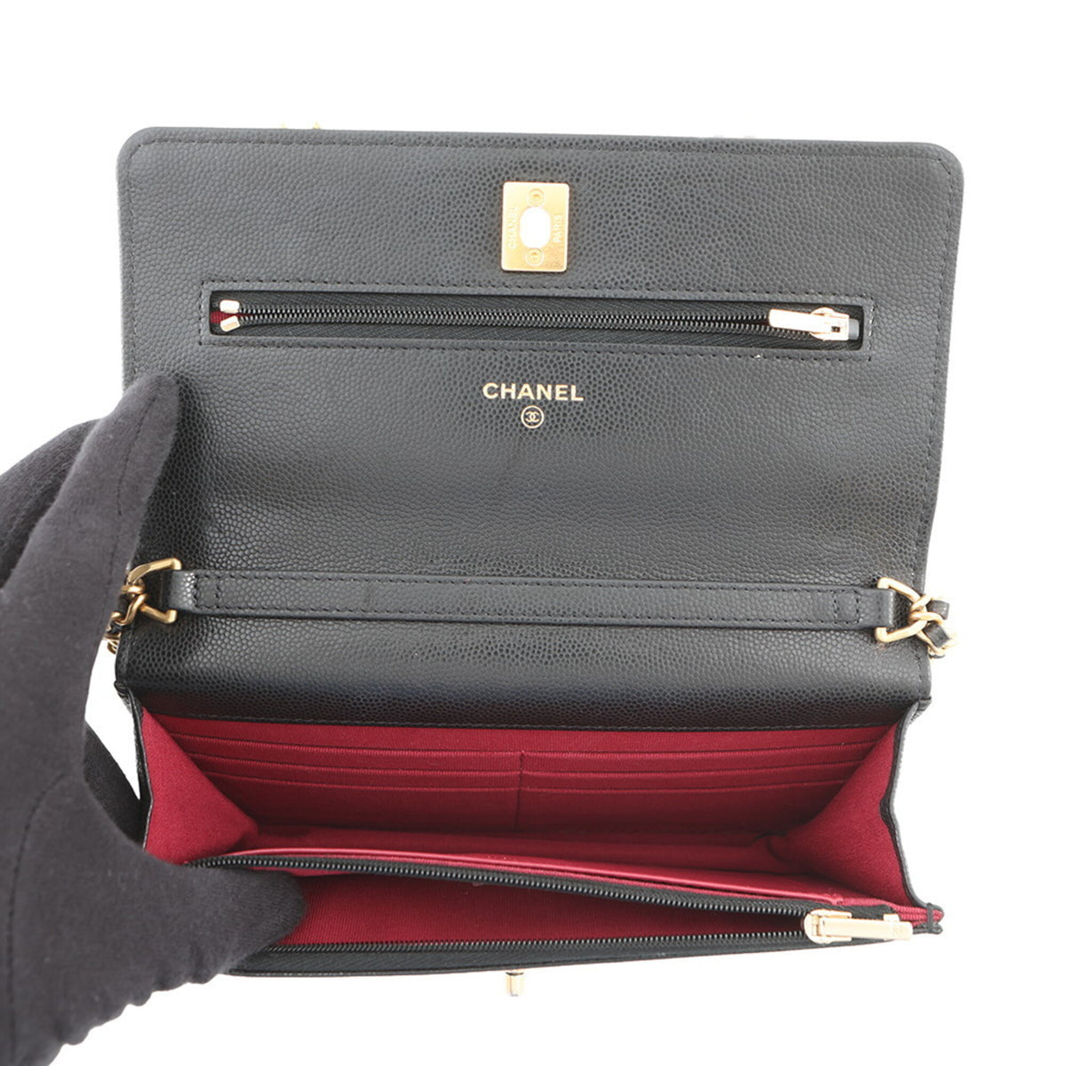 Chanel Black Grained Calfskin Chain/Shoulder Wallet (Pre-Owned)