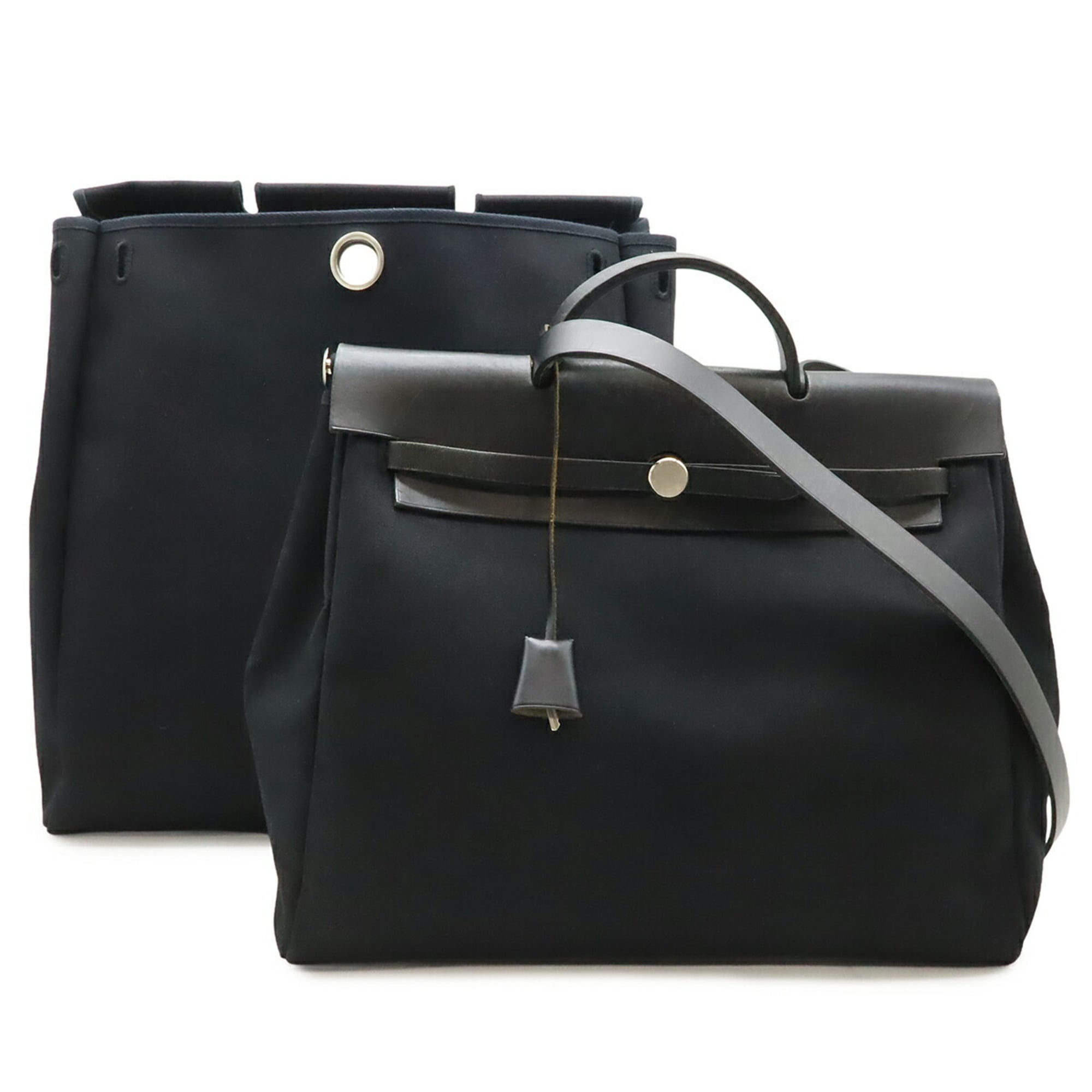 Hermes Black Toile Officier Handbag Shoulder Bag (Pre-Owned)