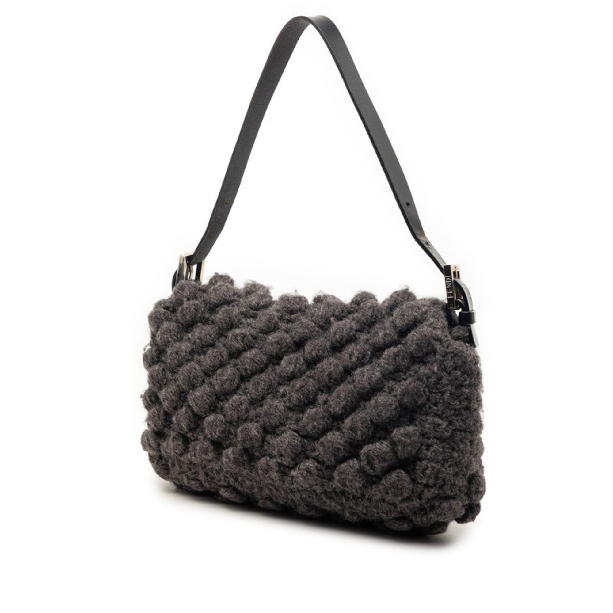Fendi Black Gray Knit Leather Handbag Shoulder Bag (Pre-Owned)